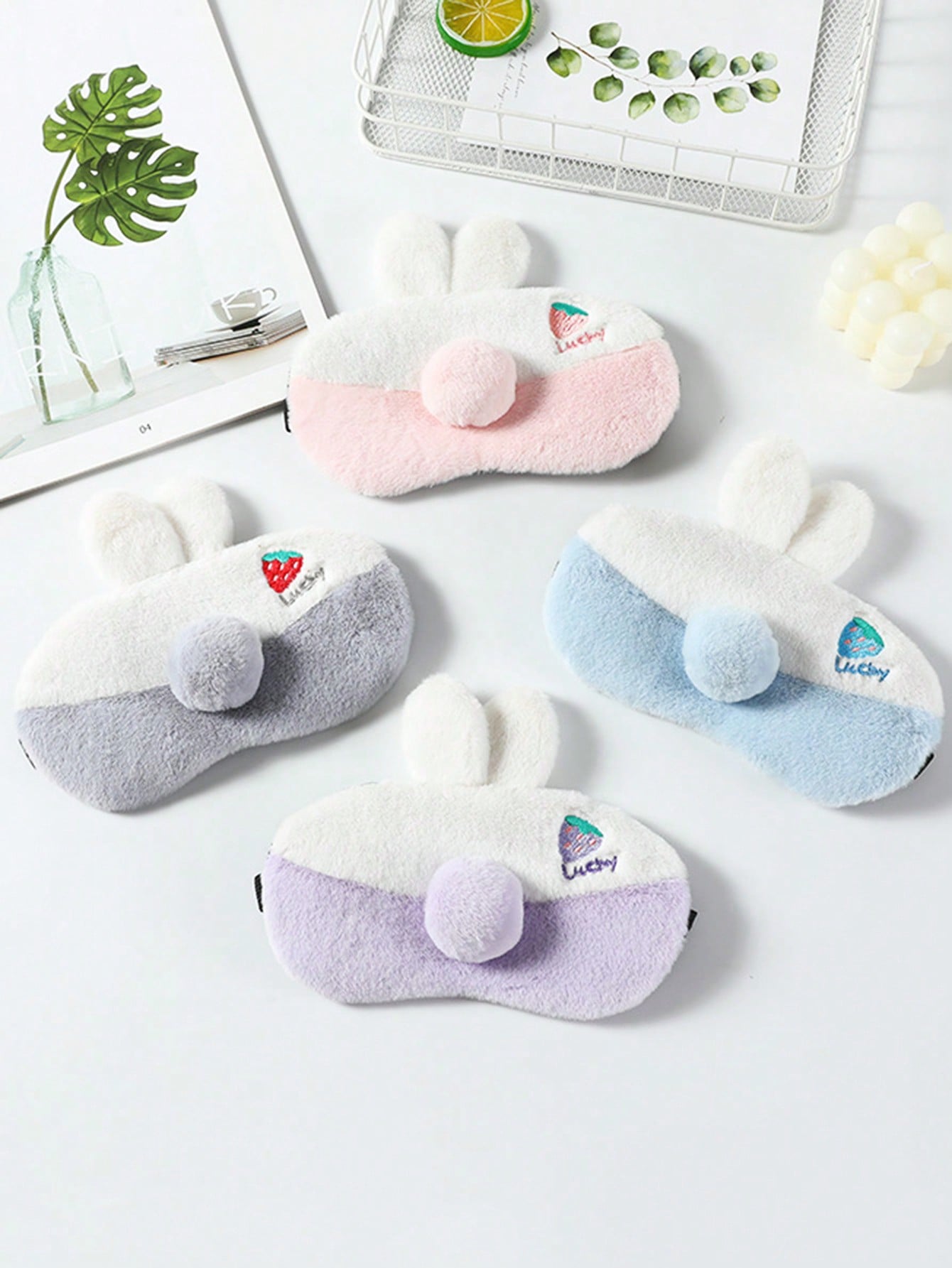 1pc Cute Plush Strawberry Rabbit Sleep Mask For Children, Blocking Light, Suitable For Students