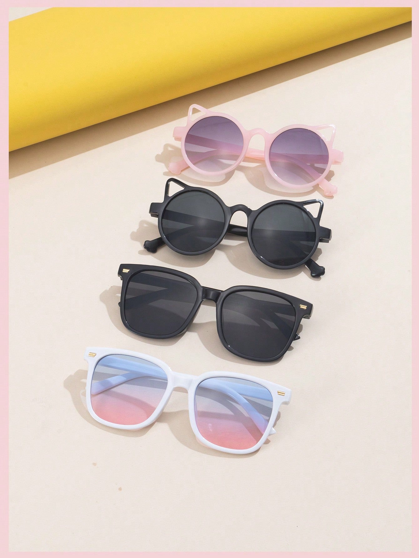 2 Pairs Of Children PC Round Sunglasses With Cute Cat Ears For Outdoor Decoration And Fashion UV Protection