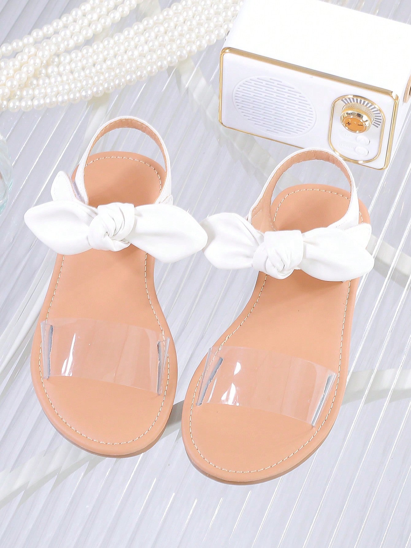 1 Pair Girls' Breathable Open-Toe Flat Sandals With Hook And Loop Straps, Suitable For Summer