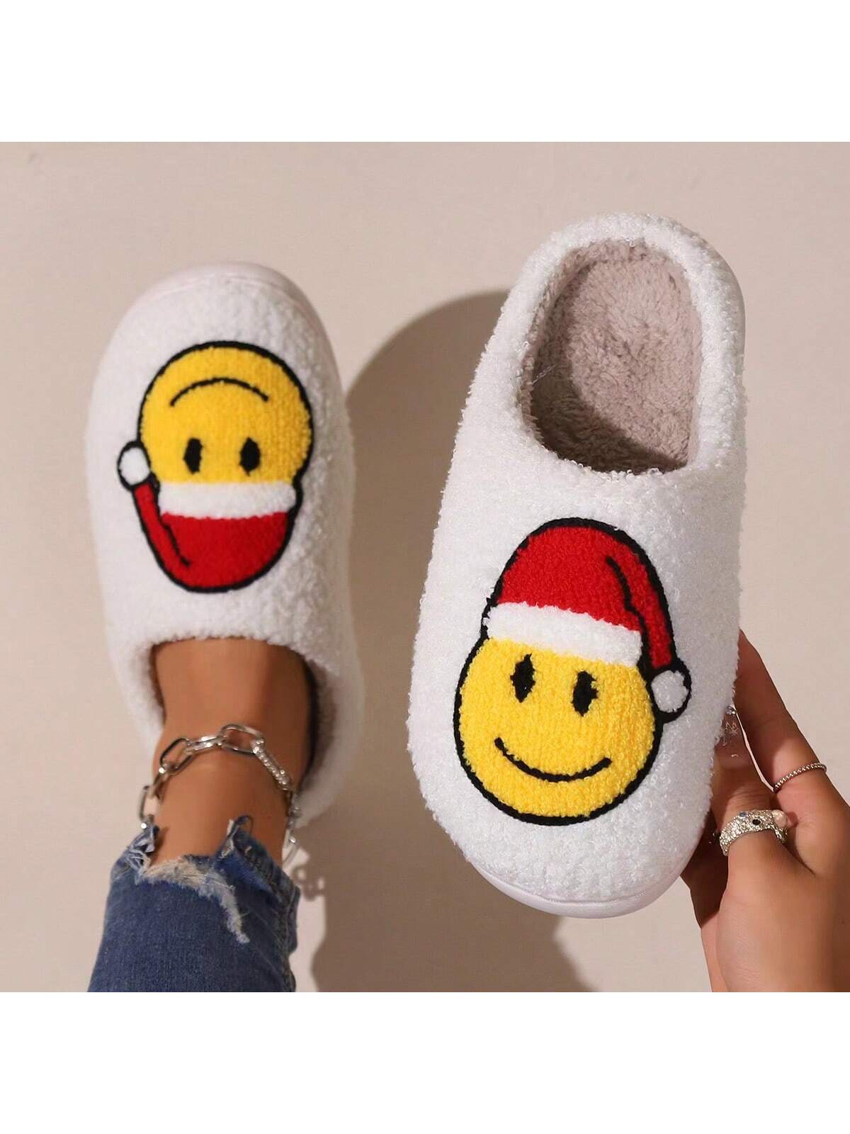 Women's Casual Plush House Slippers With Embroidered Strawberry Design, Autumn-Winter Style