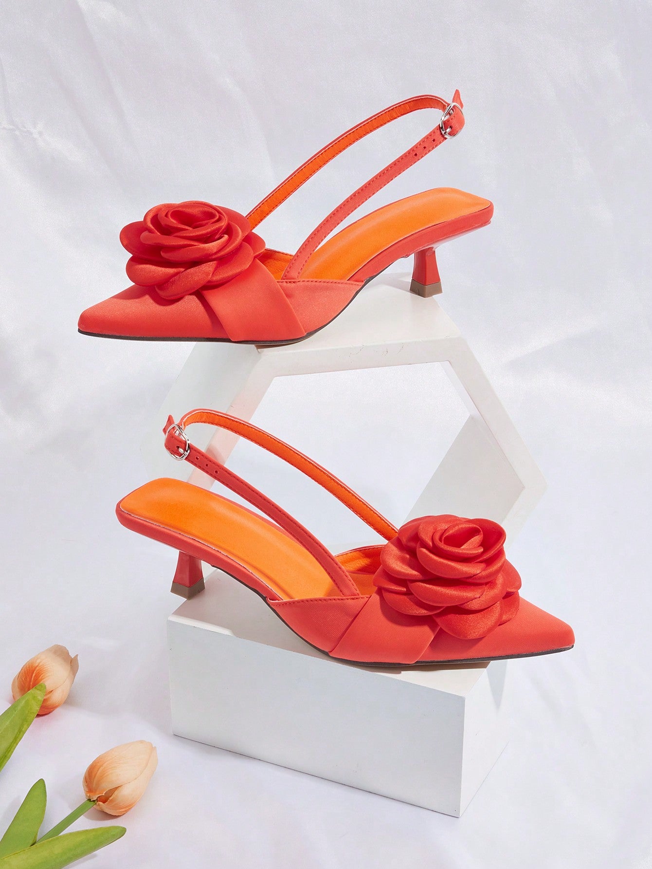 Spring/Summer Comfortable Flower Decor Orange High Heel Shoes For Women, Unique Style