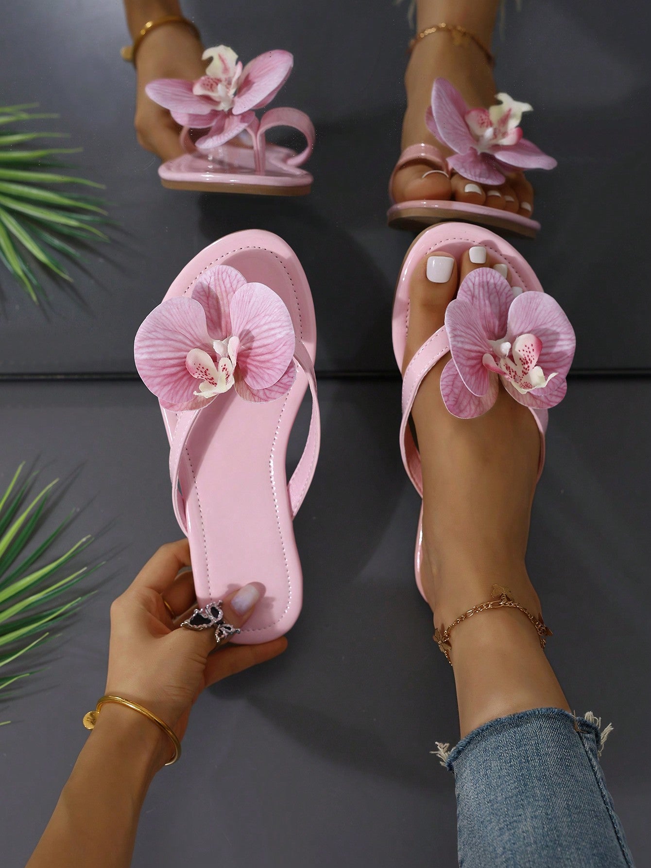 New Arrival Floral Beach Shoes, Women's Flat Sandals In Plus Size, Casual Outdoor Slippers For Ladies