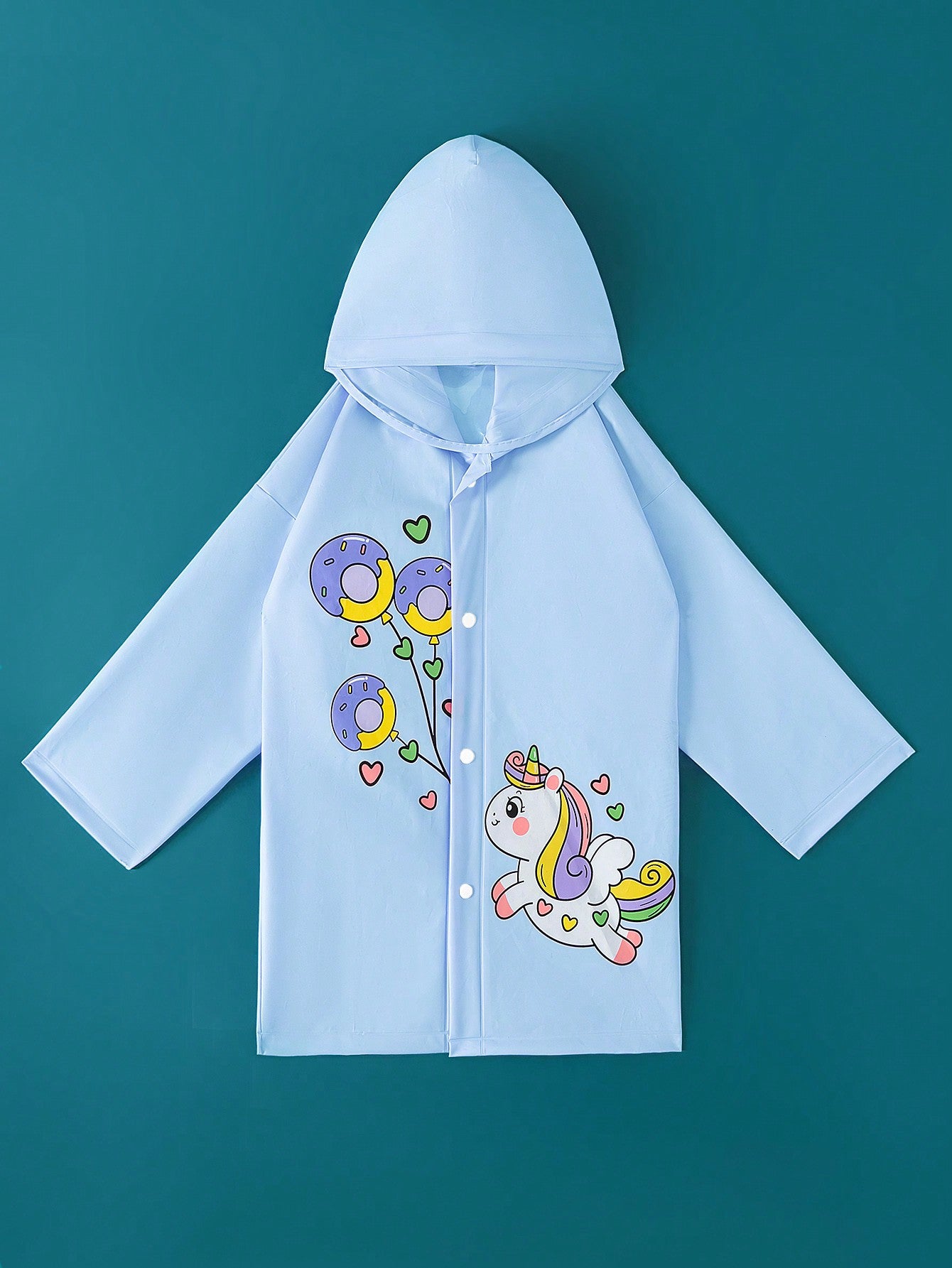 Girls' Cute Unicorn Balloon Printed Hooded Raincoat For All Seasons