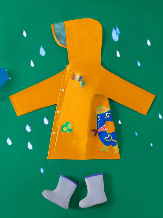 Boys' Cute Orange Dinosaur & Letter Printed All-Season Raincoat