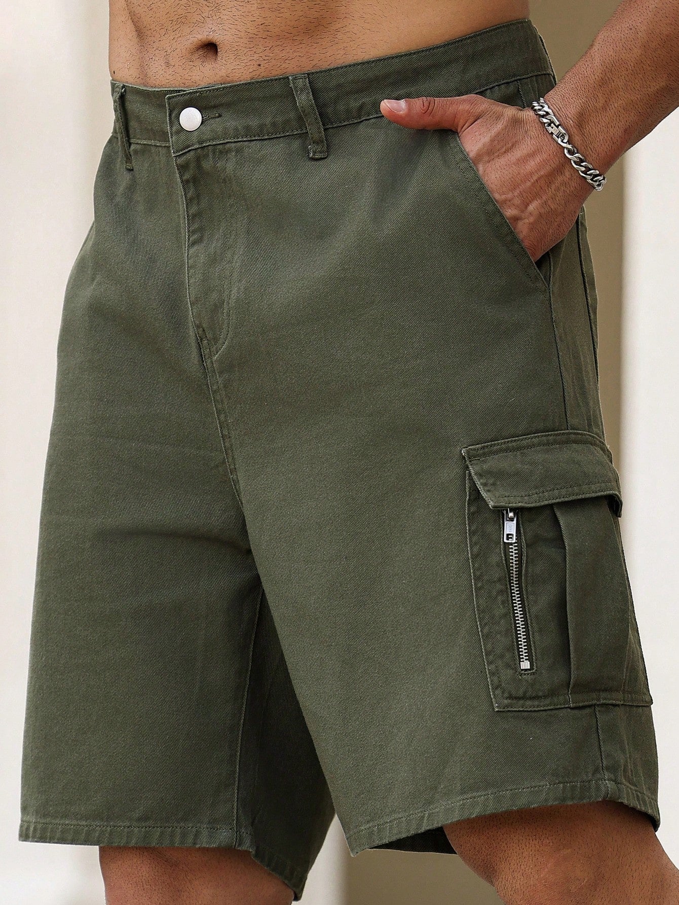 Men's Plus Size Loose Fit Denim Work Shorts, Army Green