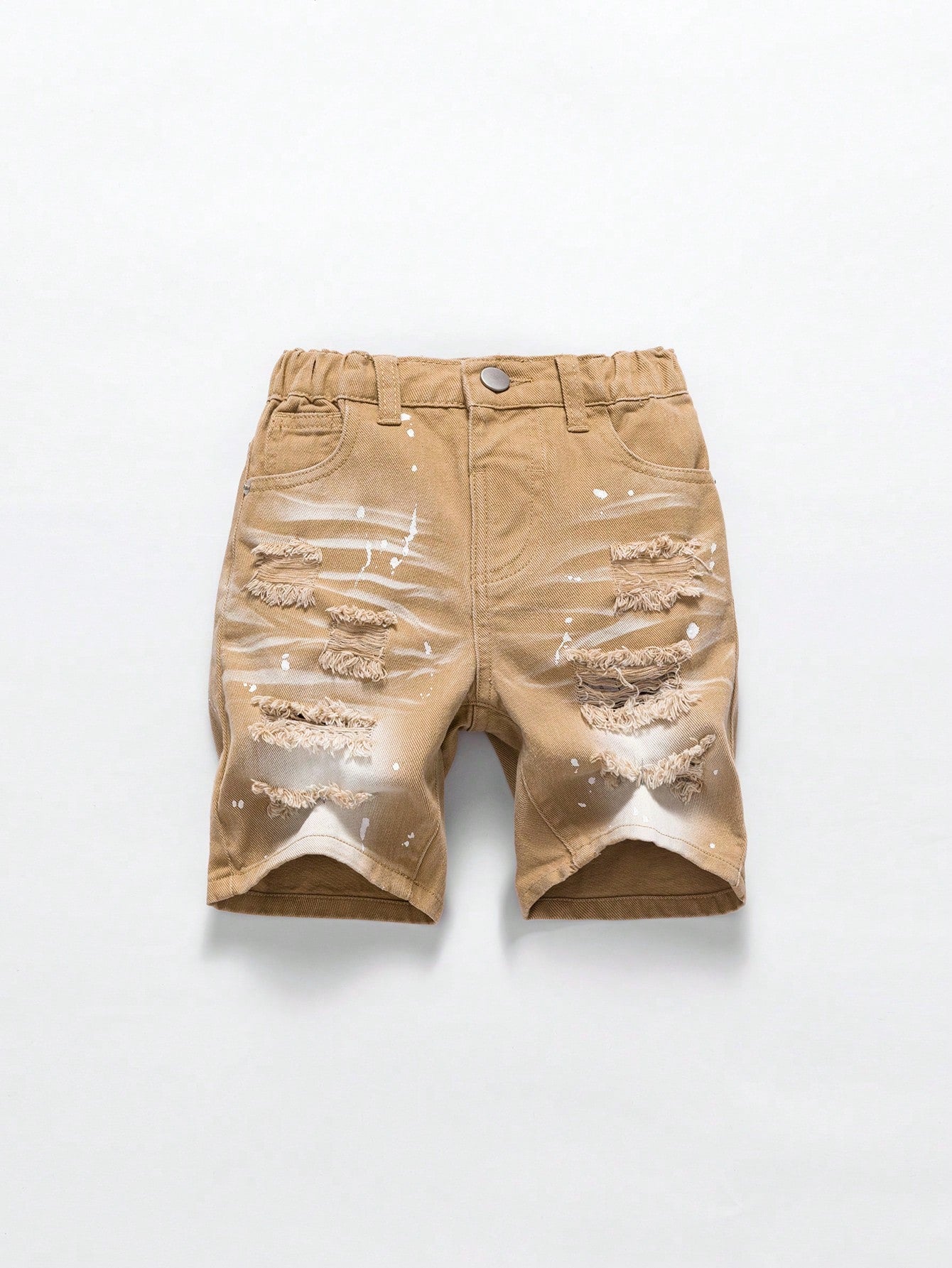 Young Boy Light Wash Ripped Denim Shorts, Fashionable Design