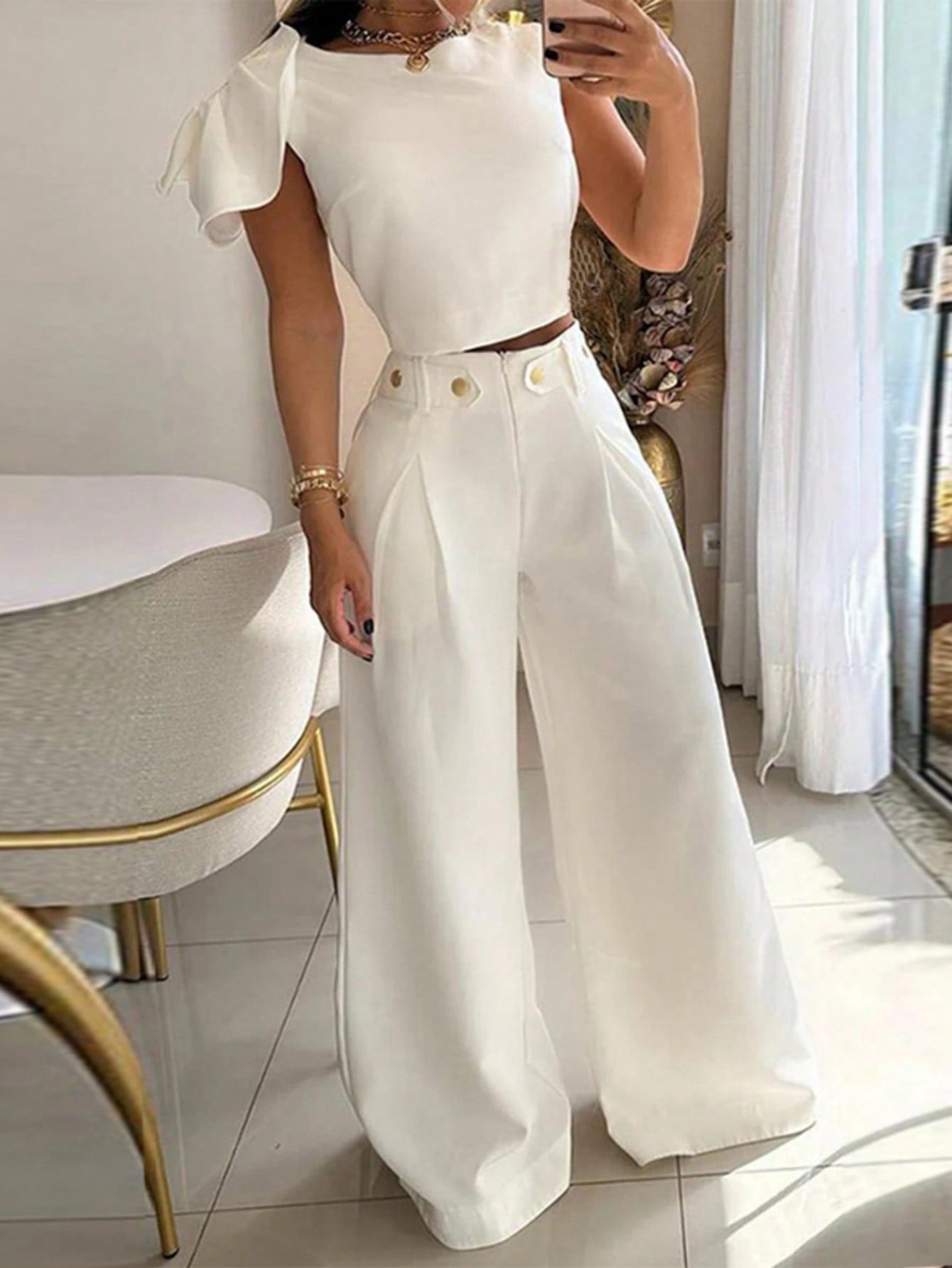 Women's Elegant Bowknot Decoration Sleeveless Top And Wide-Leg Pants Two Piece Set, Summer