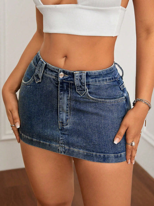 Women's Solid Color Simple Daily Wear Washed Denim Skirt