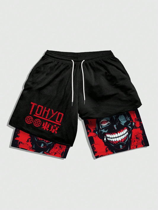 Anime Men's Simple Print Drawstring Shorts