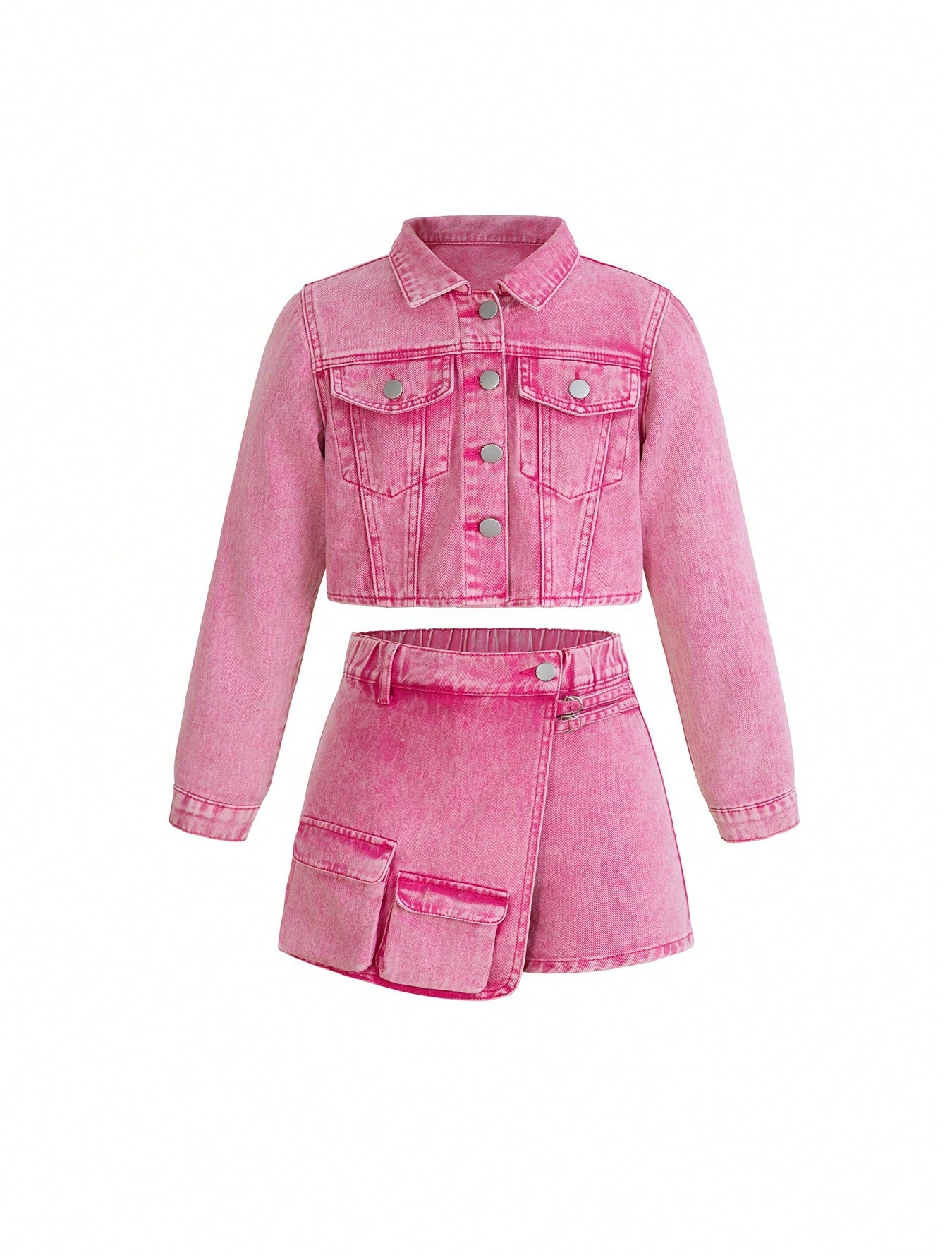 Girls' (Big) Denim Suit, New Casual Fashion Workwear Design, Stone Washed Denim Outfit