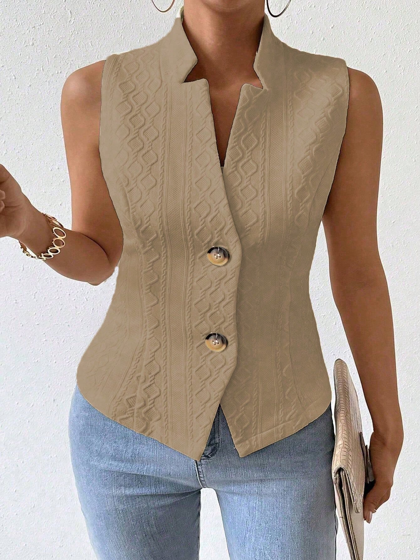 French Style Solid Jacquard Suit Vest Jacket