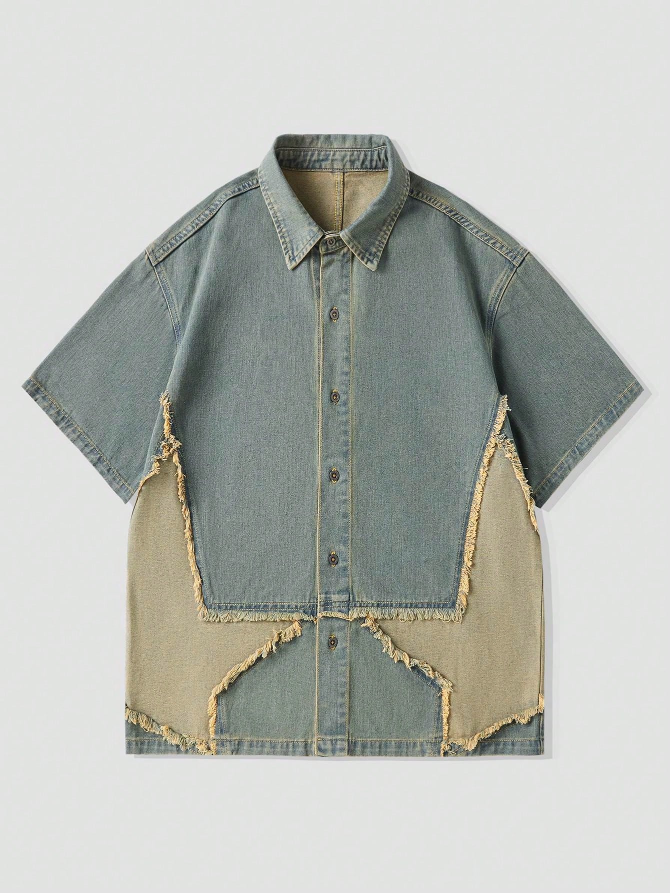 Street Life Men's Frayed Short Sleeve Denim Shirt