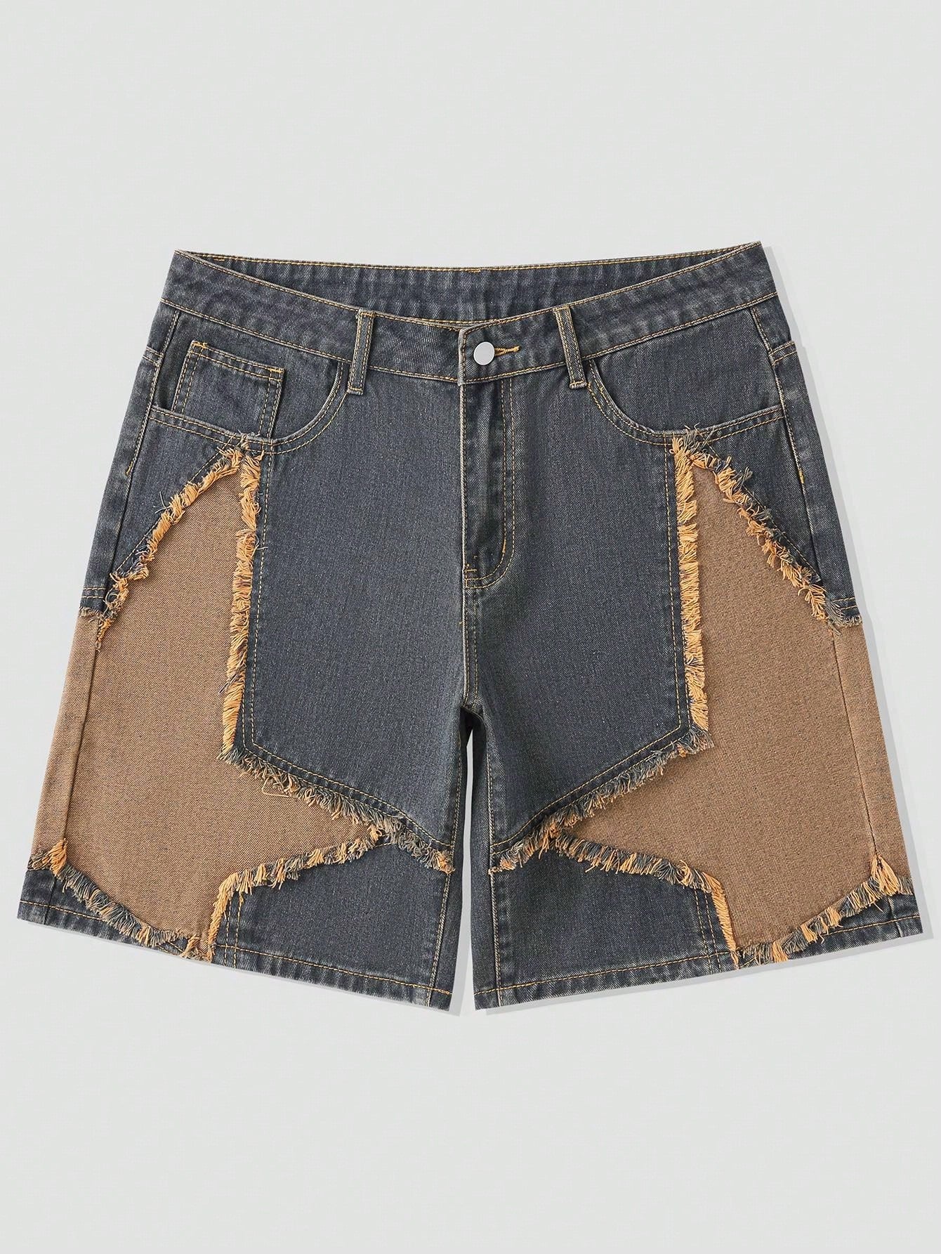 Street Life Men's Casual Denim Shorts With 5-Point Star Patch Pockets