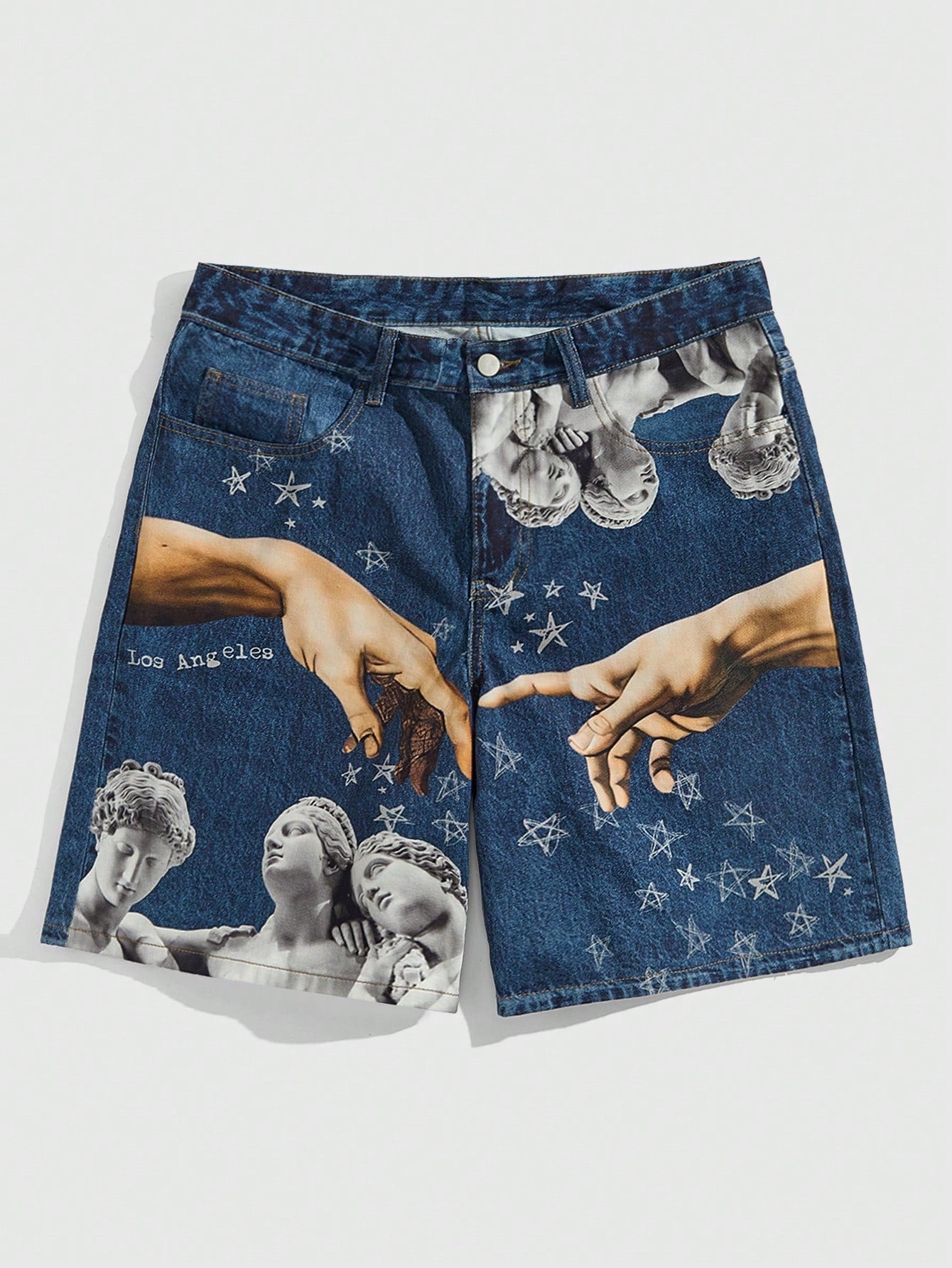 Street Life Men's Letter Gesture Printed Casual Denim Shorts With Pockets