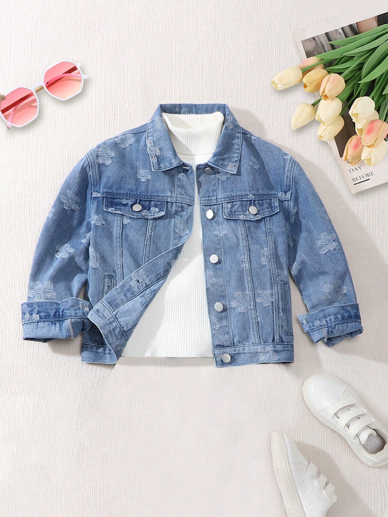 Tween Girls' Cute And Playful Denim Jacket And Coat