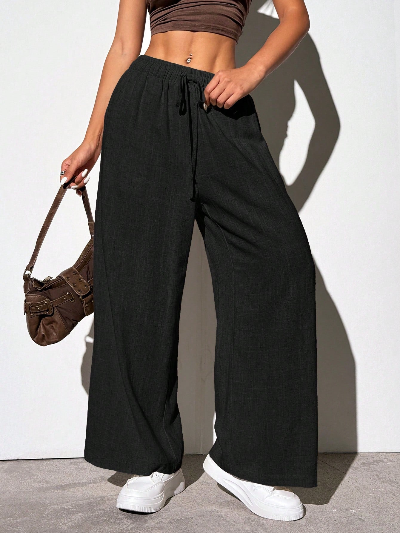 Basic Casual Loose Solid Color Wide Leg Pants