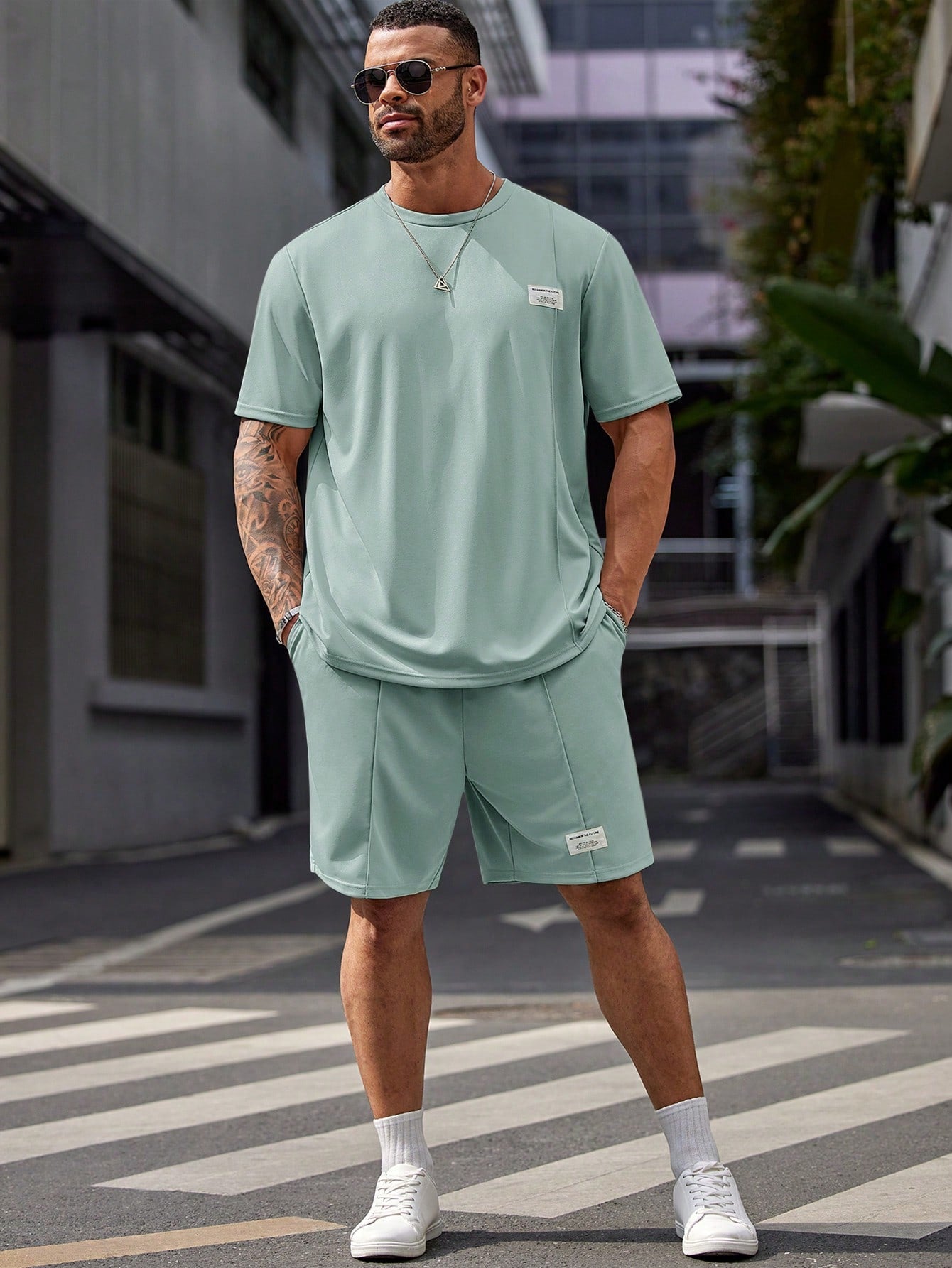 Men's Plus Size Summer Casual Fit Short Sleeve Round Neck Alphabet Logo Tee And Drawstring Waist Shorts Set