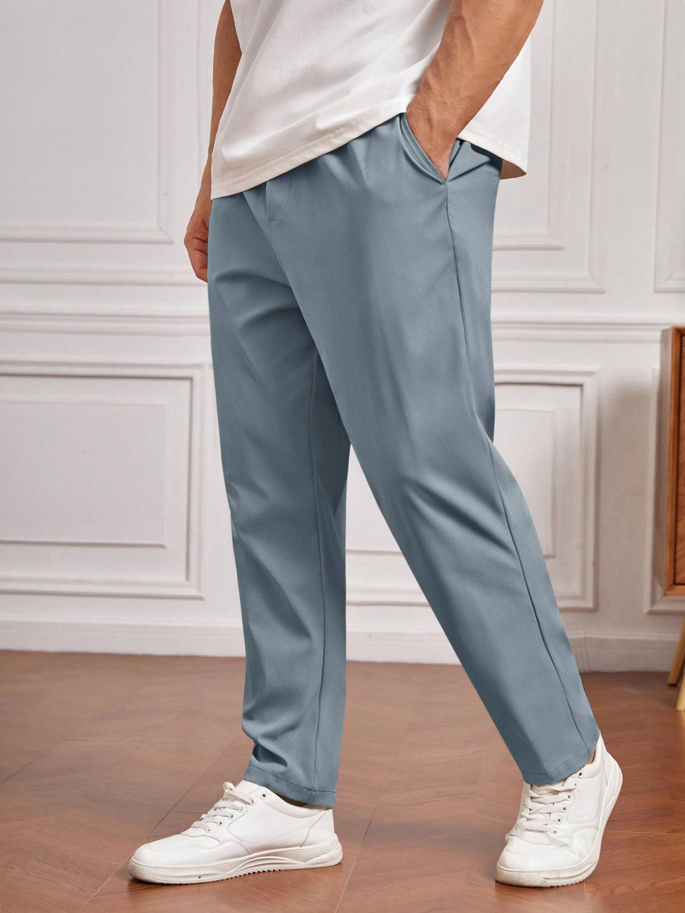 Men Plus Solid Slant Pocket Pants