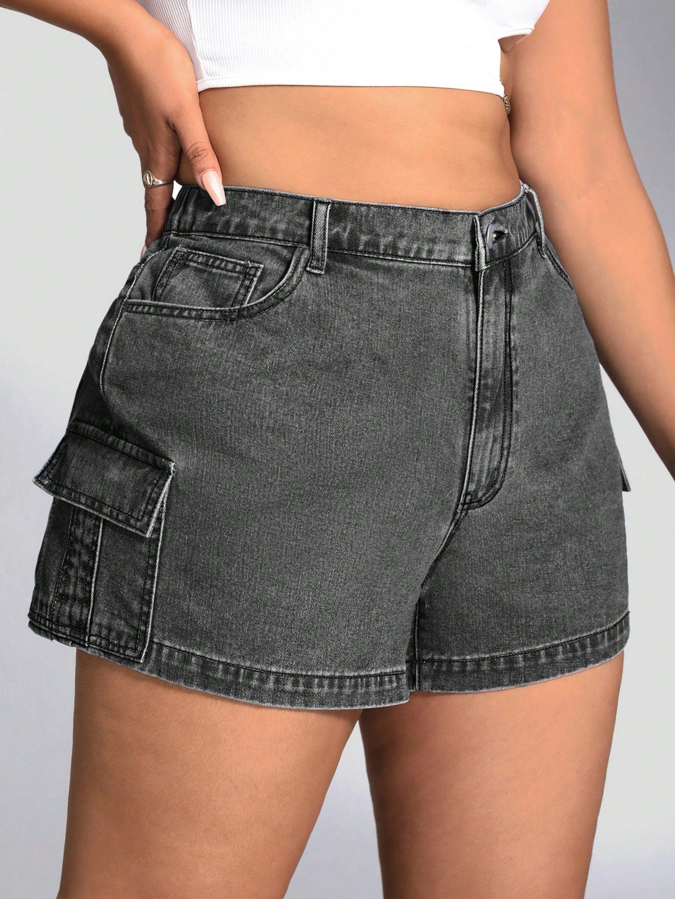 Plus Flap Pocket Side Denim Shorts