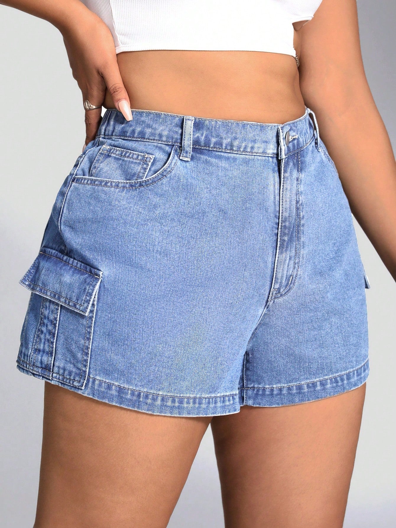 Plus Flap Pocket Side Denim Shorts