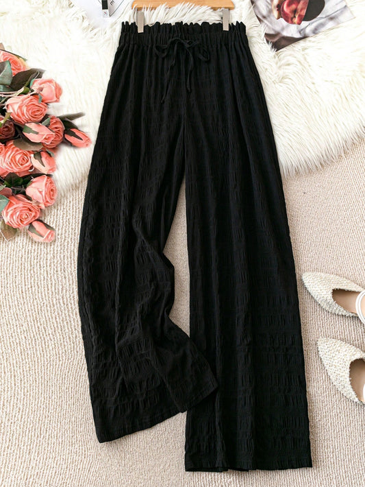 Plus Paperbag Waist Knot Front Wide Leg Pants