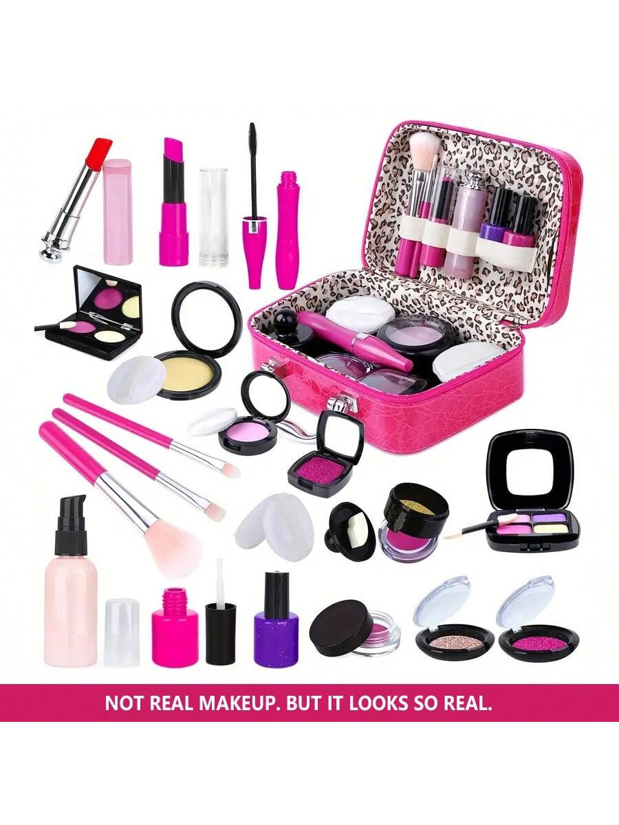 1set Kids' Simulation Makeup Toy Set With Cosmetic Case, Handbag, Pretend Lipstick And Nail Polish, Birthday Gift For Girls