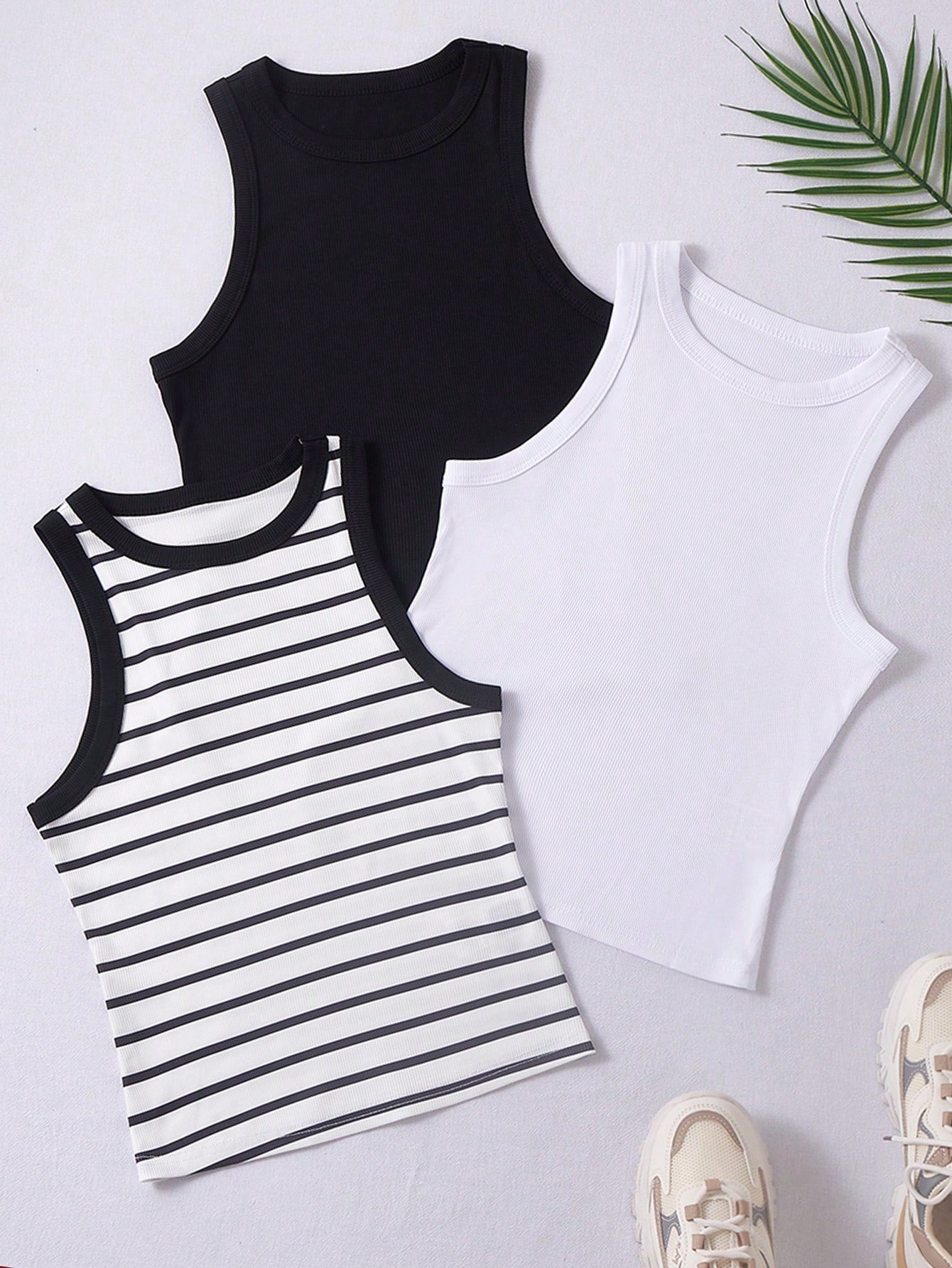 3pcs Ribbed Knit Tank Top