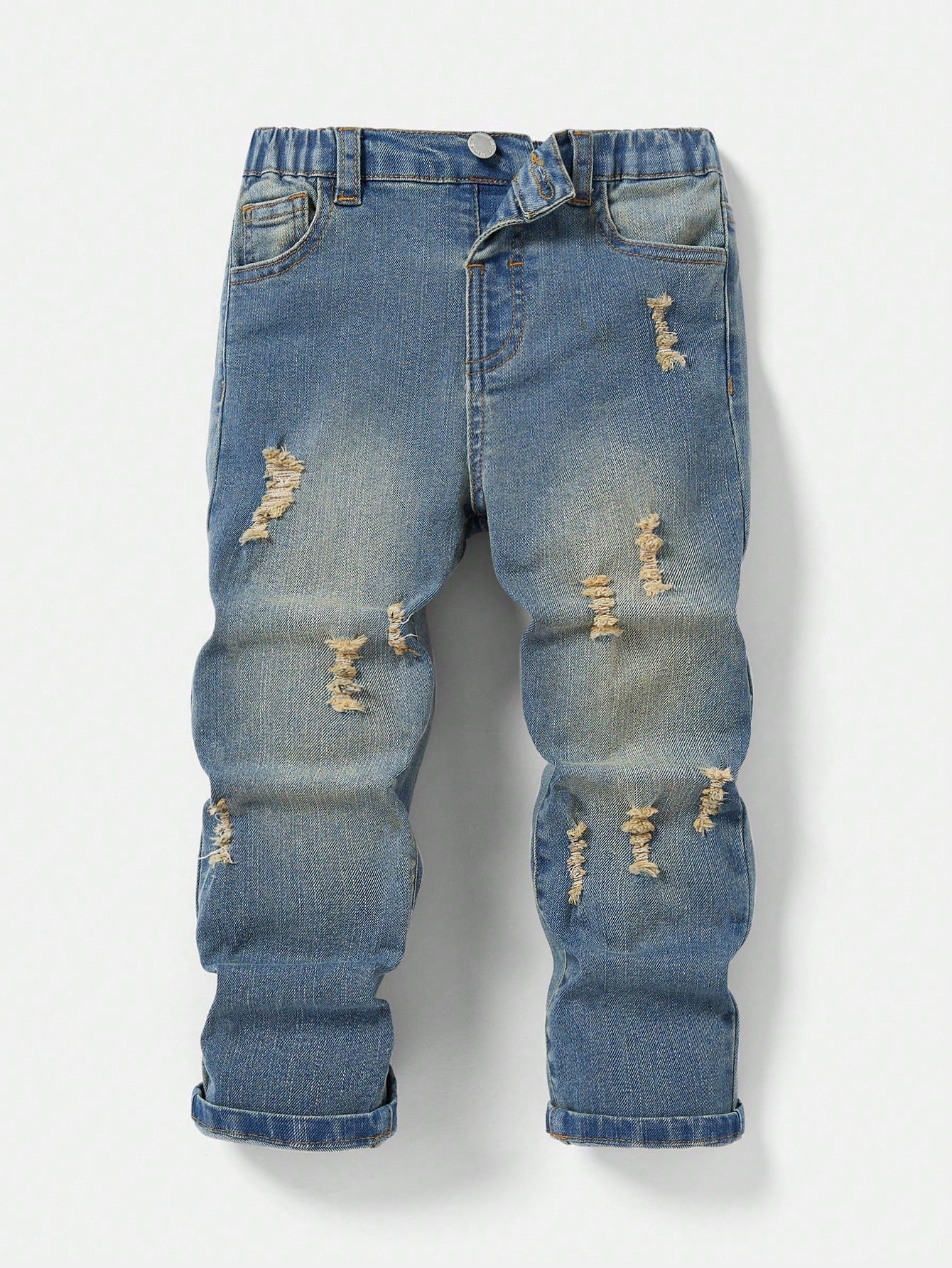 Young Boy Ripped Frayed Bleach Wash Jeans