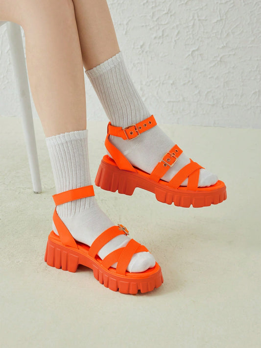 Woman Shoes Buckle Decor Ankle Strap Wedge Sandals For Summer Vacation Shoes Summer Sale Back To School Shoes College Student Shoes Halloween