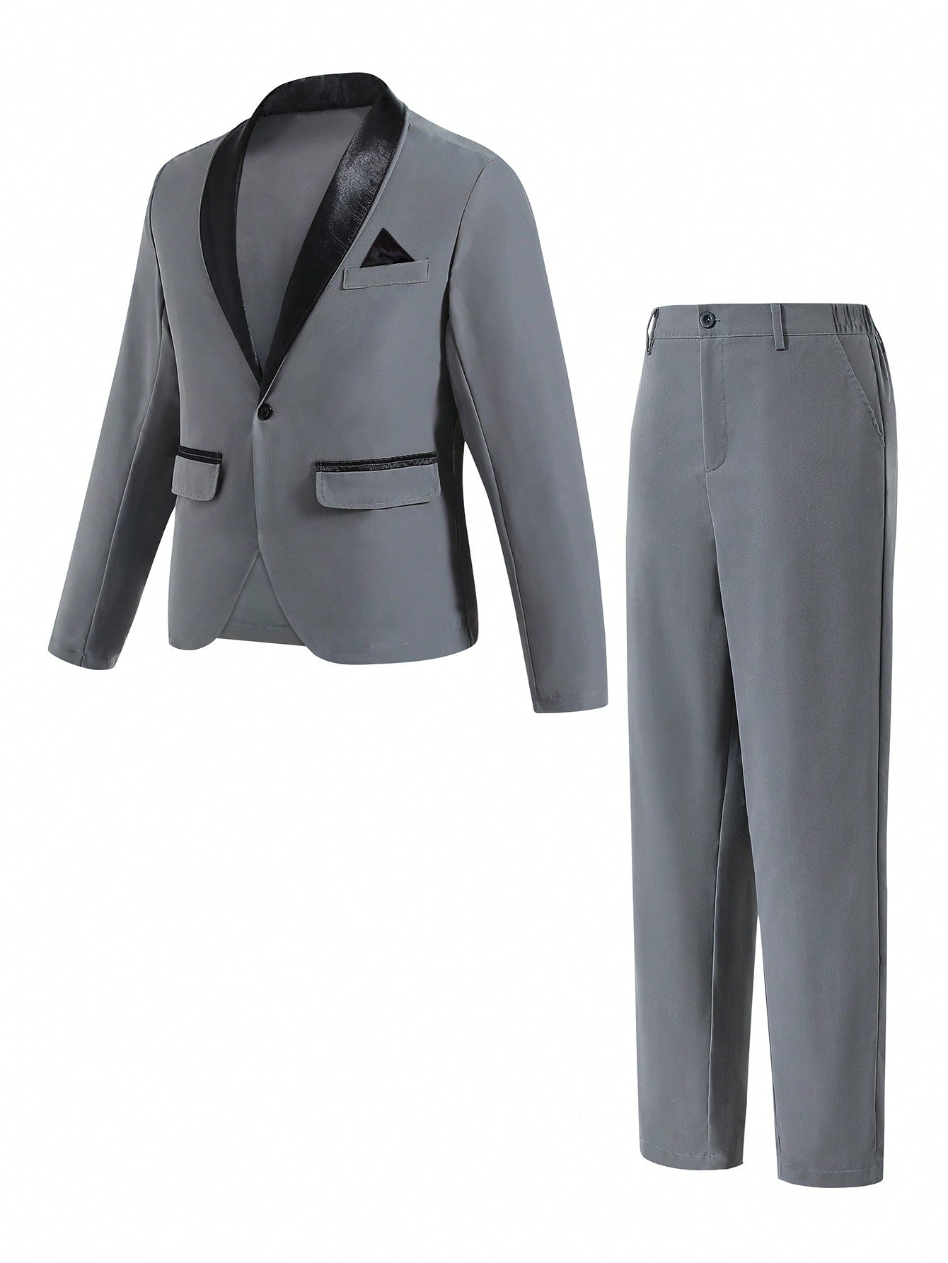 2pcs Teen Boy Contrast Collar Suit Jacket And Pants Set, Ideal For Parties, Wedding Occasions, And Back To School Season