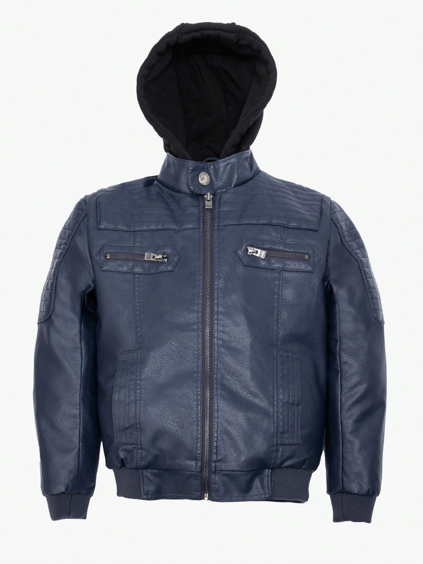 Boy's Lined PU Jacket With Knit Hood