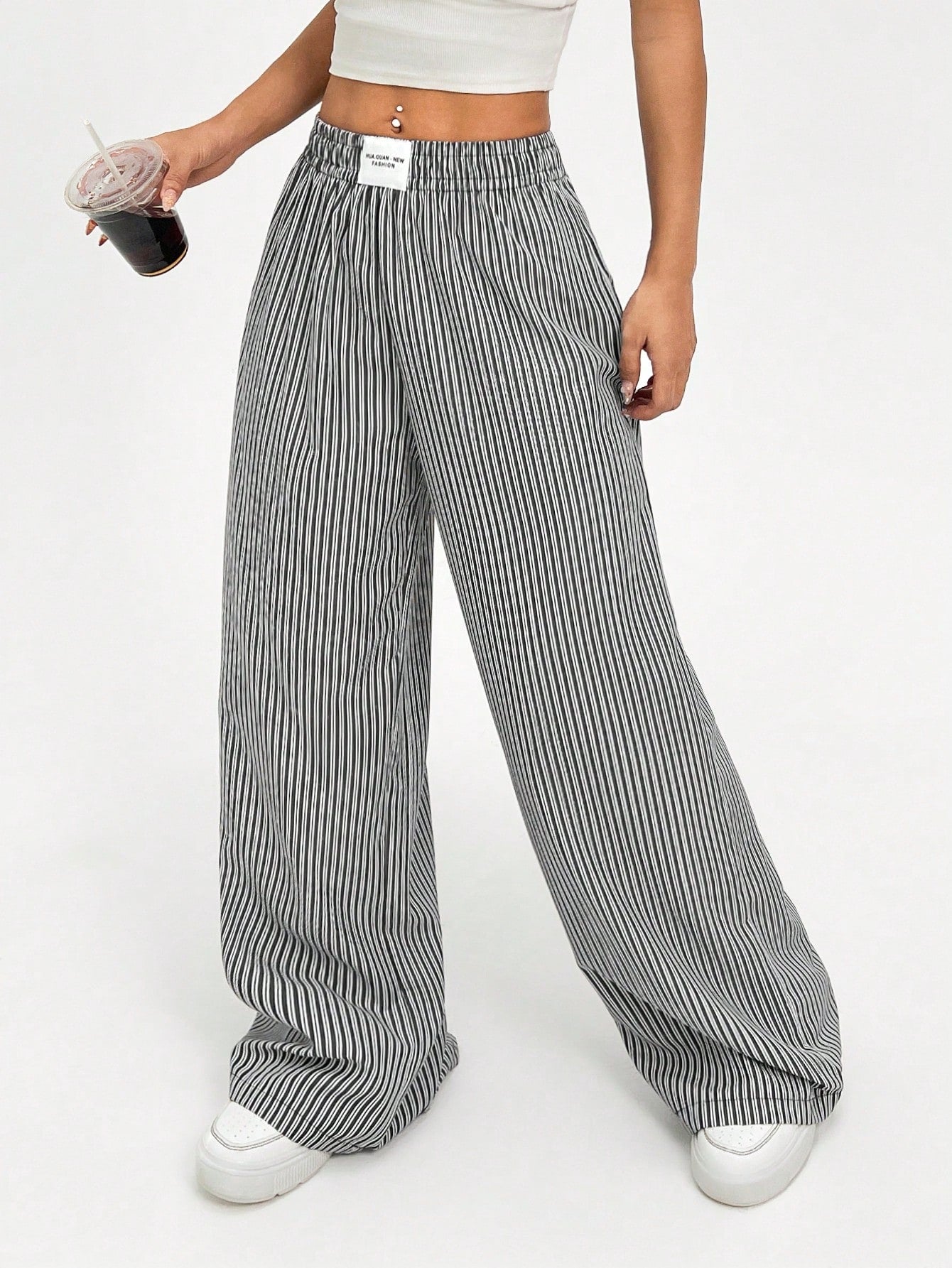 Pink Striped Woven Women's Trousers