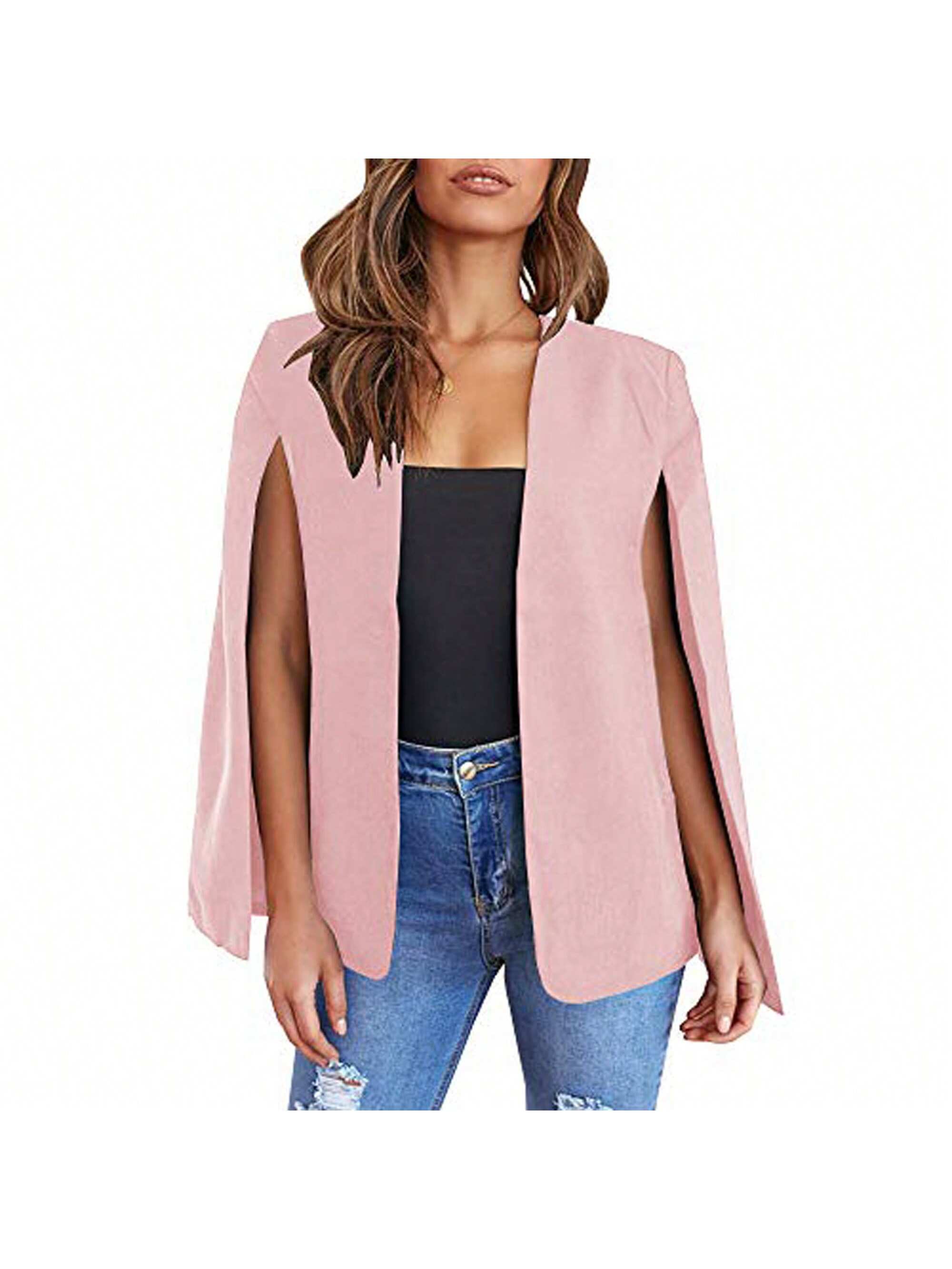 PiePieBuy Womens Business Cape Suits Slim Fit Split Solid Casual Blazer Jackets