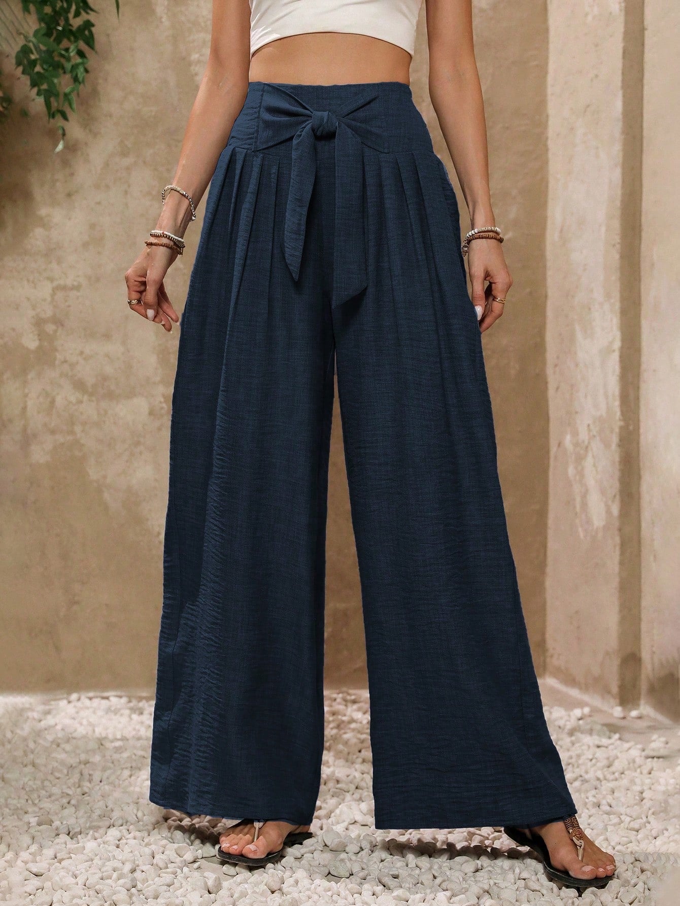 Women's Fashion Wide-Leg Pants With Bow Detail