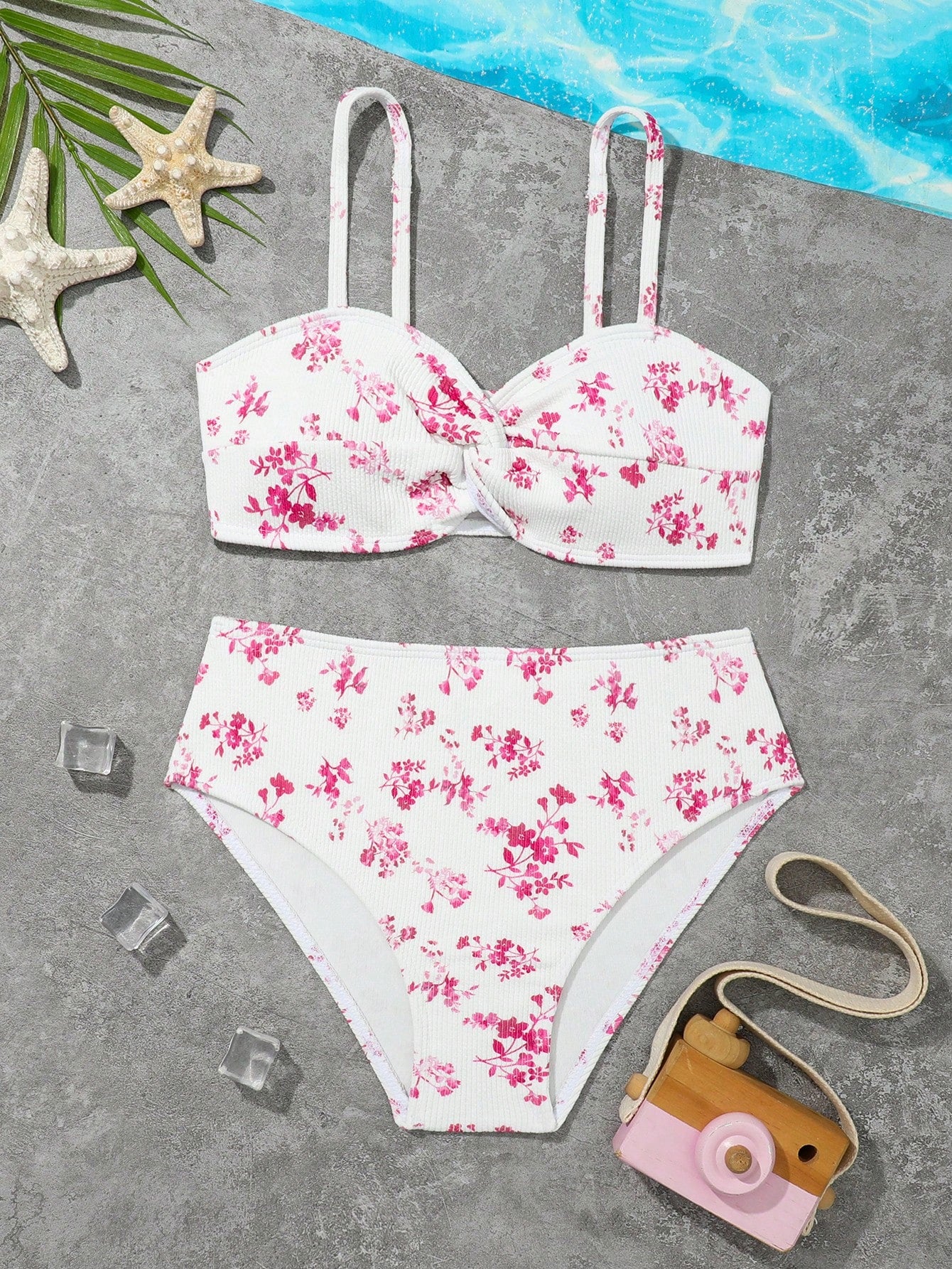 Teen Girl Fashionable Printed Bikini Swimwear Set, Random Print