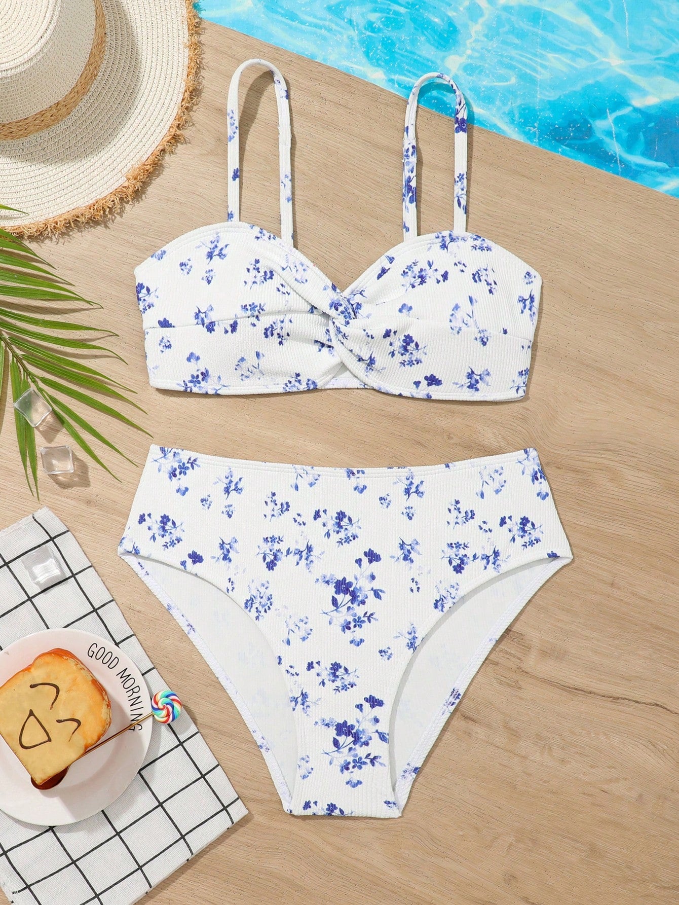 Teen Girl Fashionable Printed Bikini Swimwear Set, Random Print