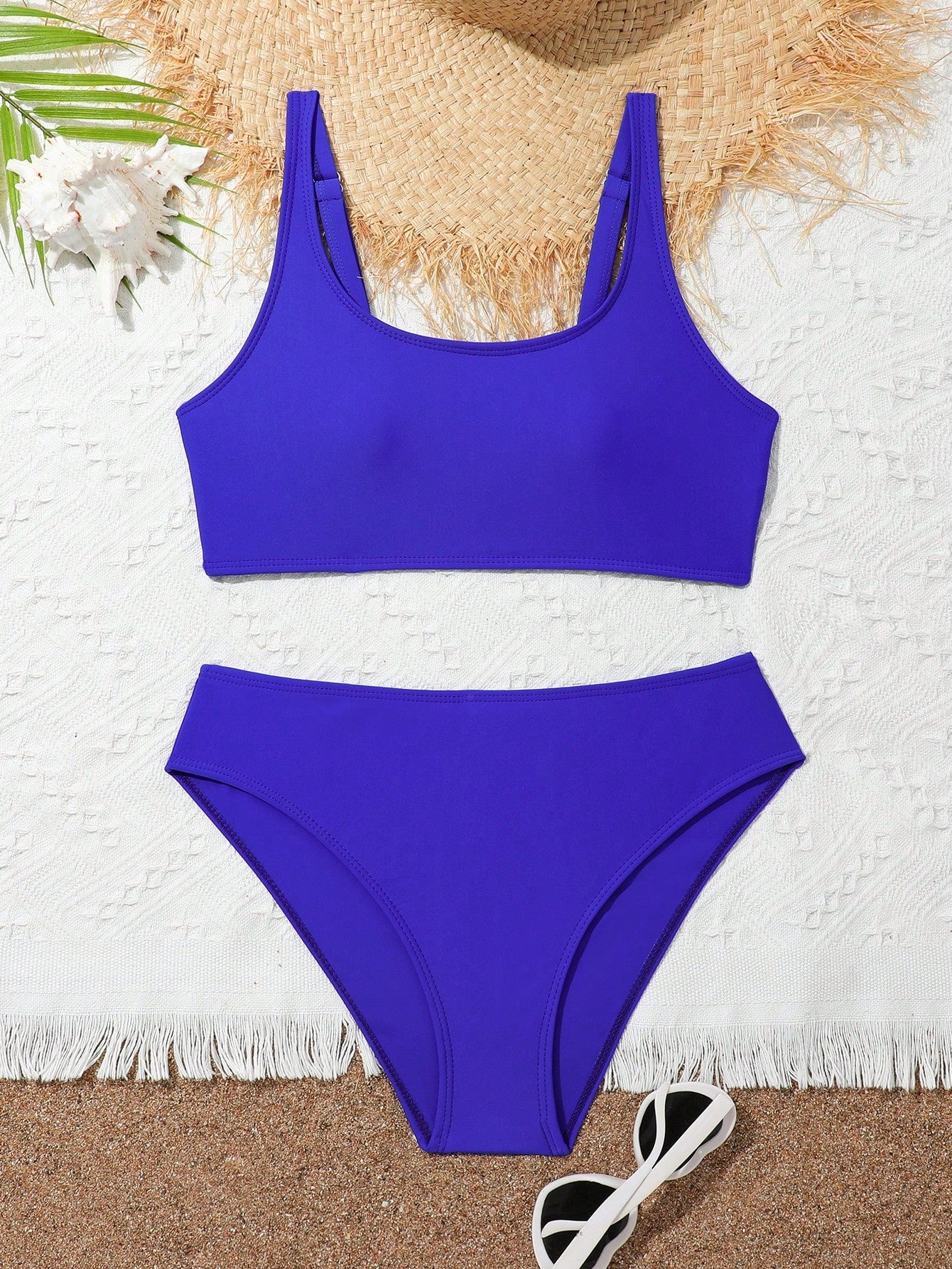 Tween Girl Solid Color Vest And Triangle Briefs Casual Bikini Separates Swimwear Set