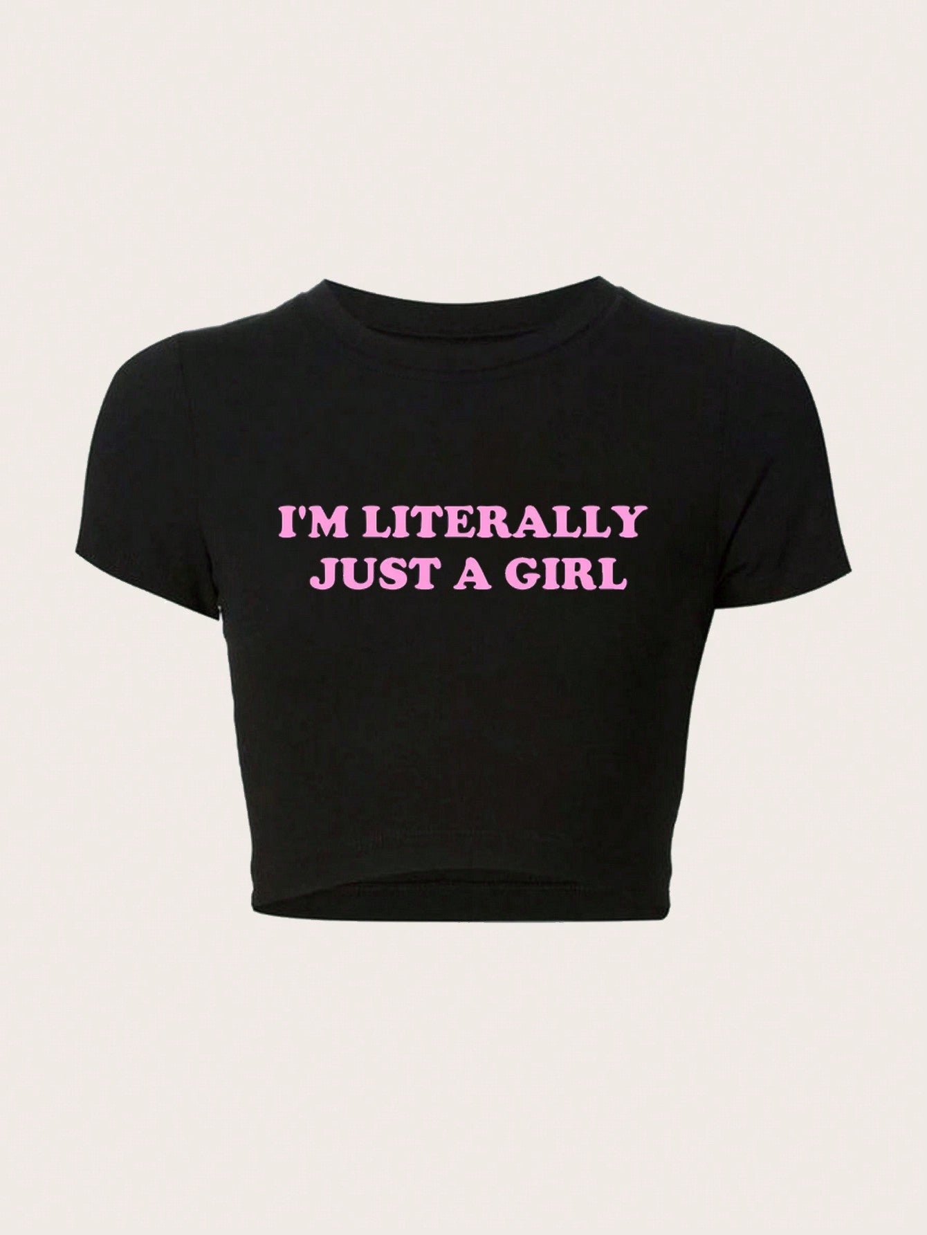 プラスサイズ レディース クロップド スローガン スリムフィット Tシャツ I'M LITERALLY JUST A GIRL