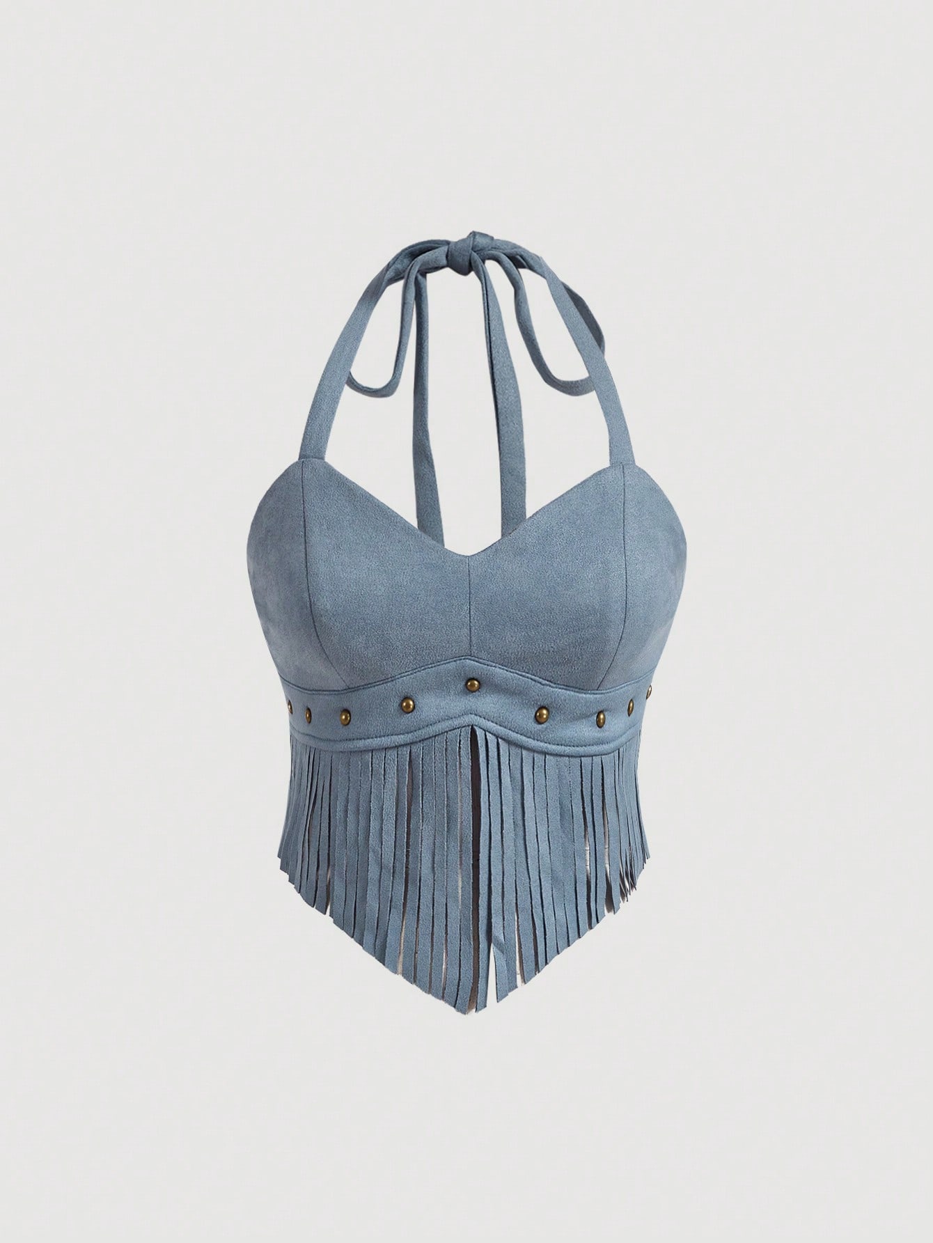 Summer Vintage Suede Halter Neck Top With Tassel Fringe Decoration