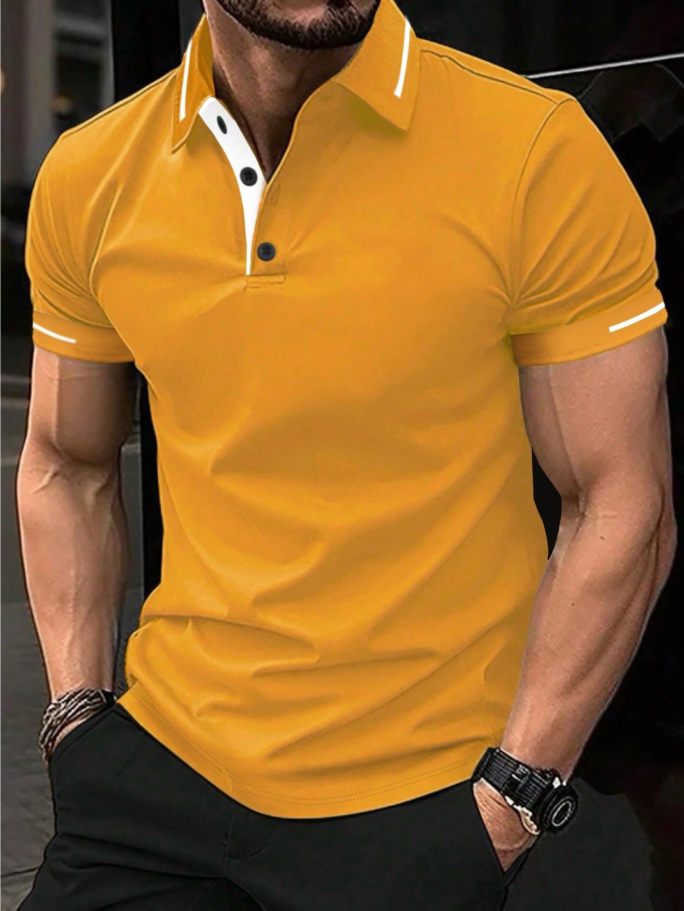 Men's Short Sleeve Polo Shirt With Color Blocking Detail