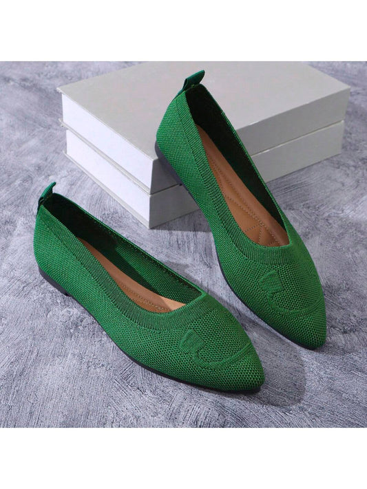 2024 Spring New Soft Bottom Shallow Pointed-Toe Breathable Flat Solid Color Hollow-Out Knit Women's Loafers