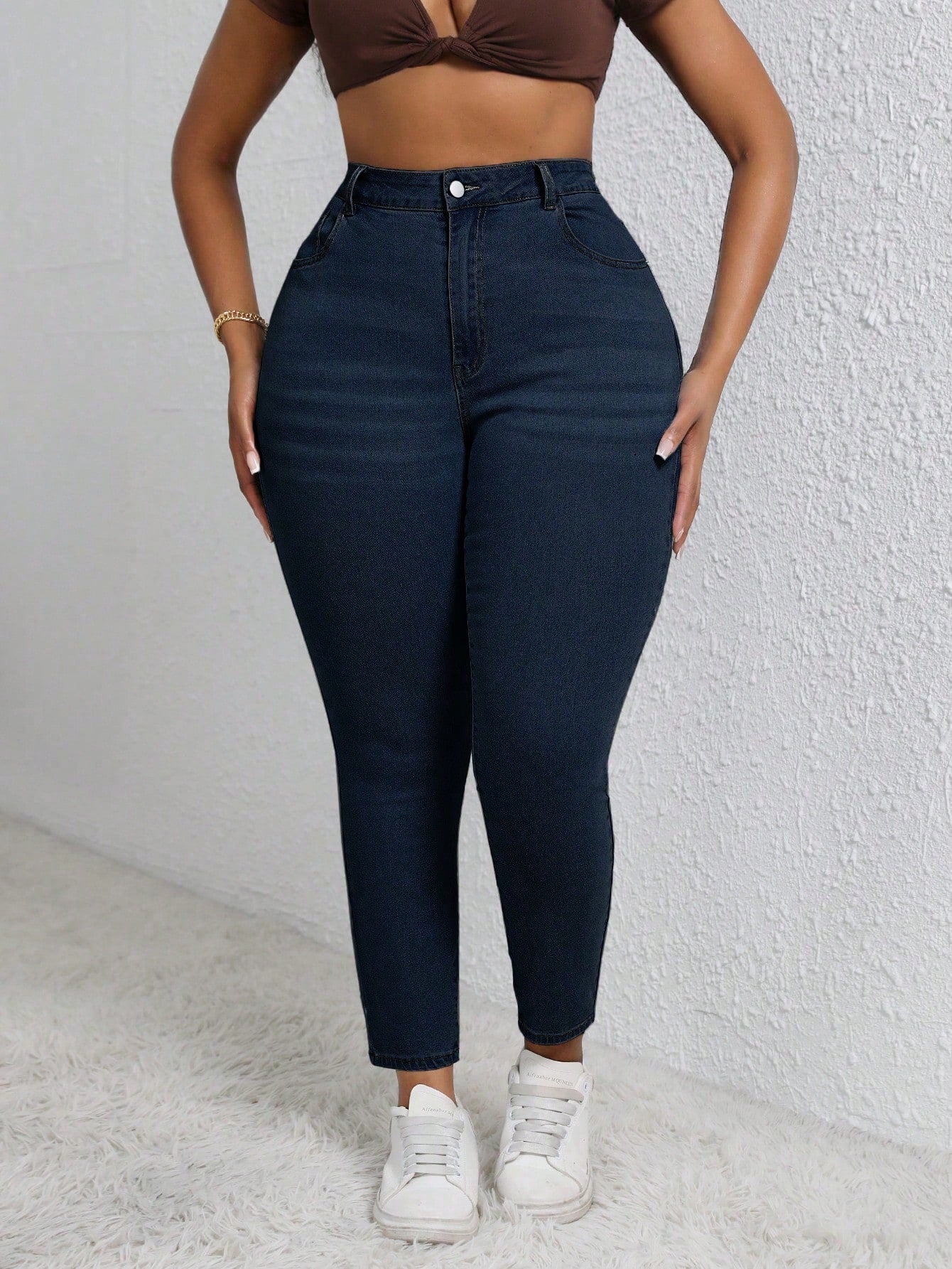 Women'S Plus Size Solid Color Denim Pants