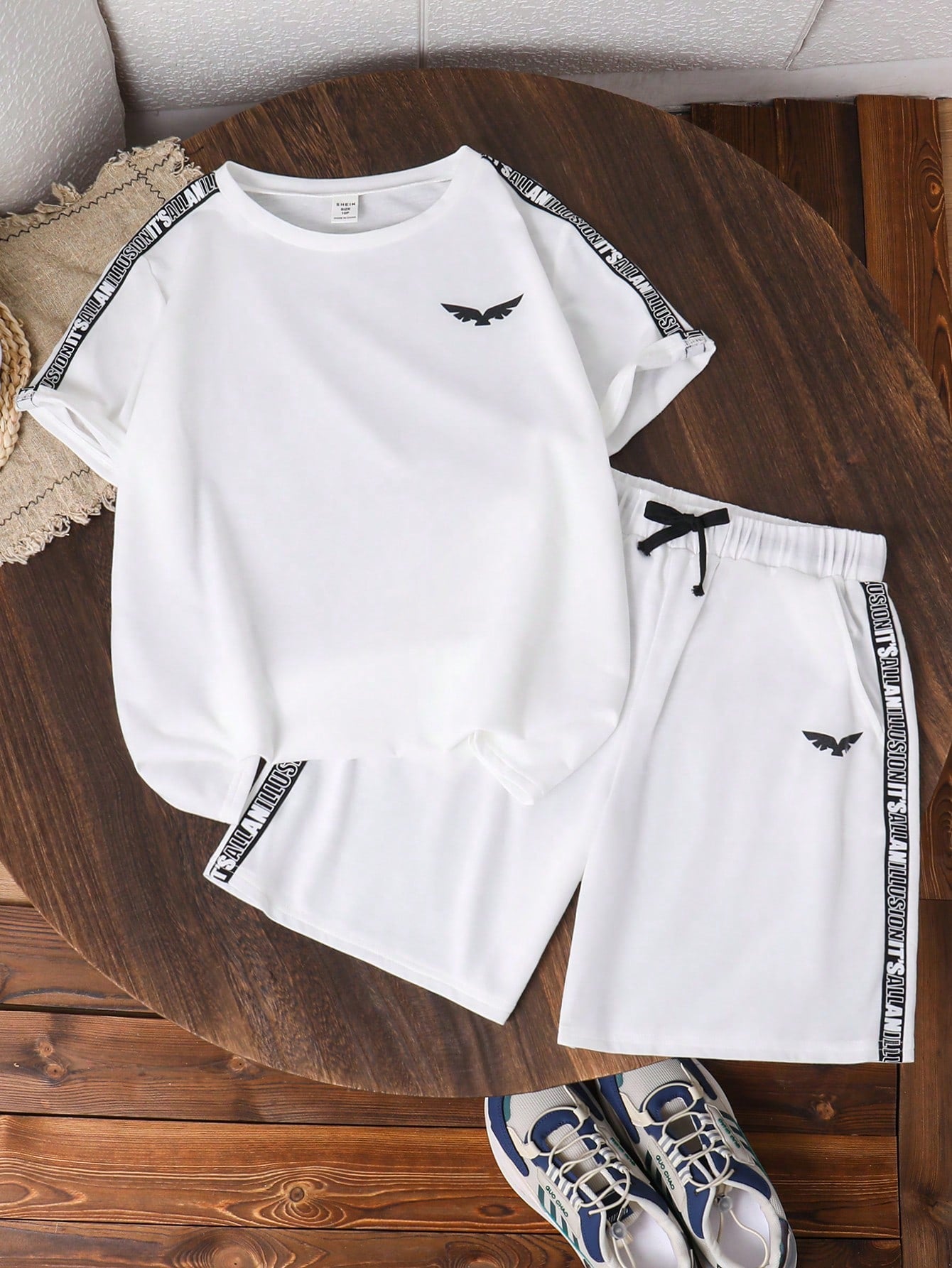 2pcs Set Kids Tween Boys Extended Size Casual Short Sleeve T-Shirt And Shorts Knitted Set With Letter Designed Straps, Suitable For Daily Wear, Vacation And Sports Activities In Spring And Summer Season