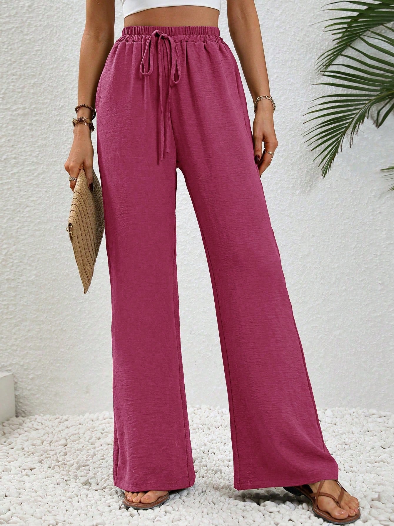 Knot Waist Slant Pocket Wide Leg Pants