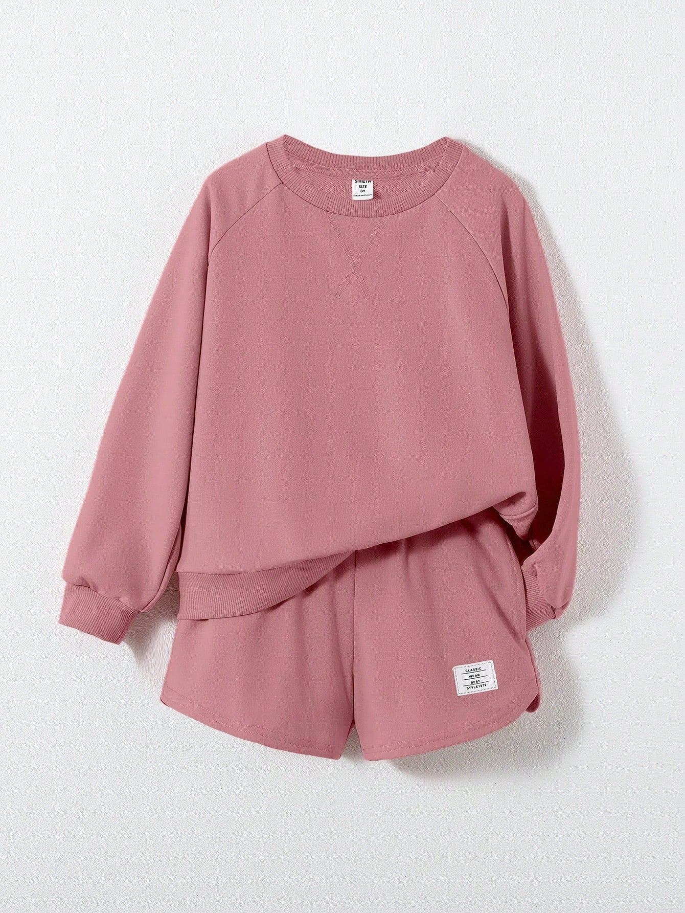 Tween Girl Letter Patched Raglan Sleeve Pullover & Shorts