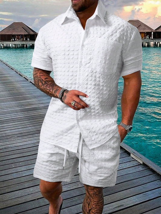 Men Solid Pocket Patched Shirt & Shorts