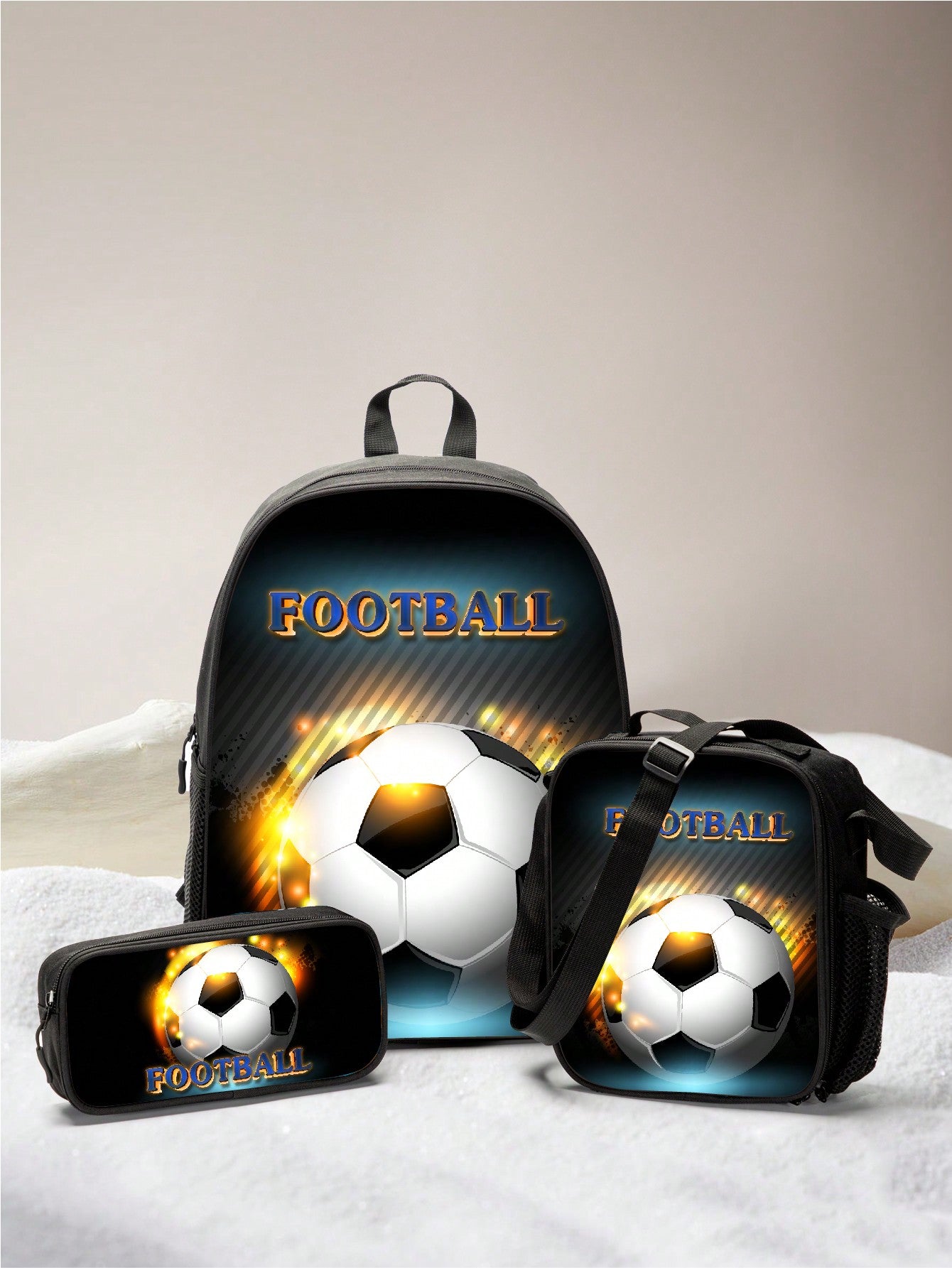 13.8 Inches (35cm) 3pcs Soccer Honeycomb Cool Tech Set, Backpack, Lunch Box And Pencil Case, Suitable For Boys And Girls, Perfect For Traveling, Camping, Casual Cartoon Backpack With Padded Back And Adjustable Shoulder Straps. Stylish, Durable, And Practi