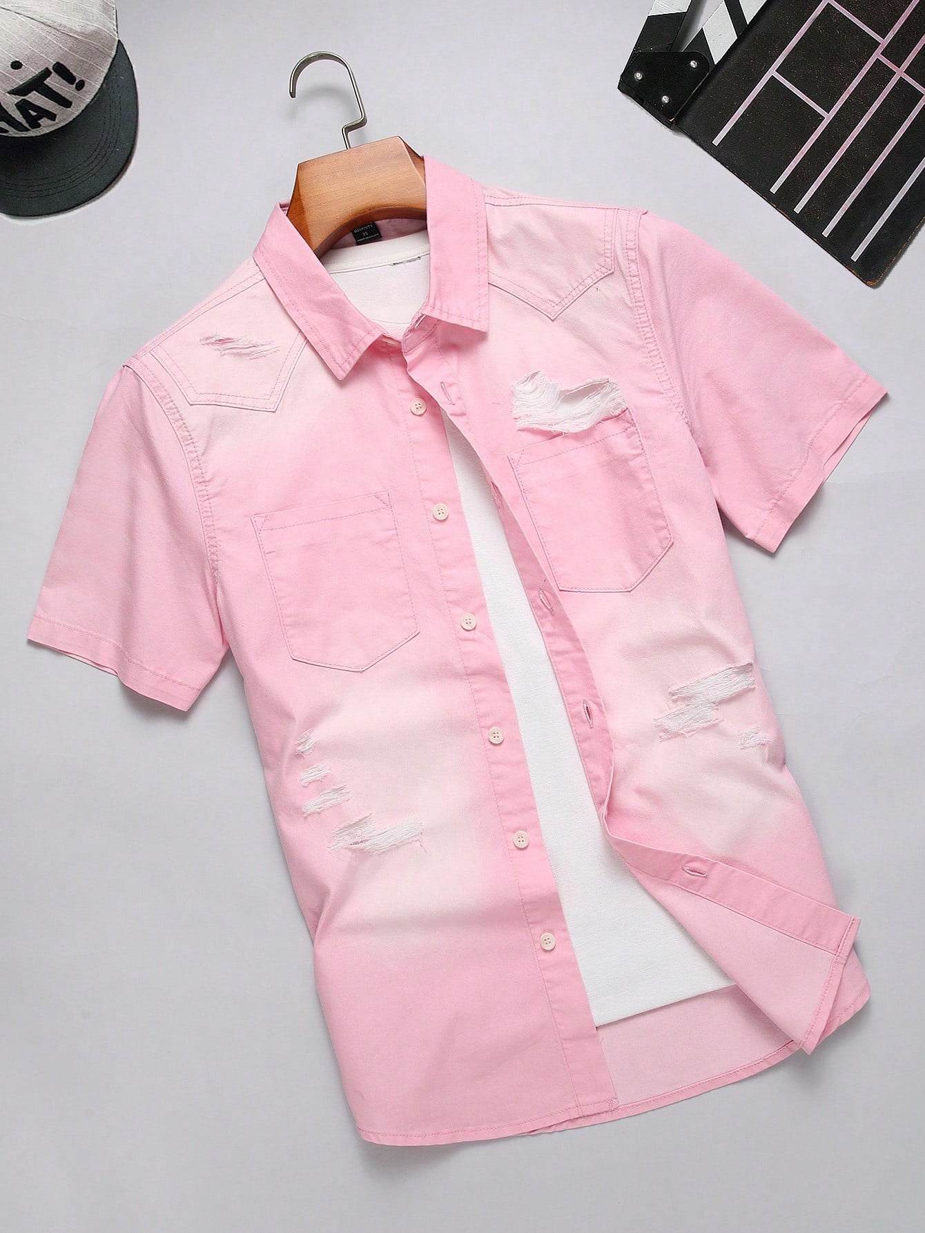 Men's Plain Casual Short Sleeve Denim Shirt