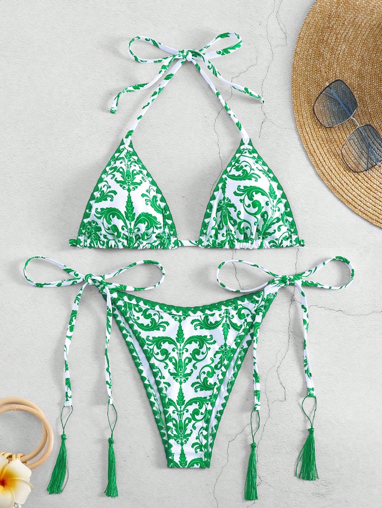 Swim Printed Halter Neck Bikini Two Piece Swimsuits Set, String Beach Outfit Bathing Suit Summer,Summer Beach