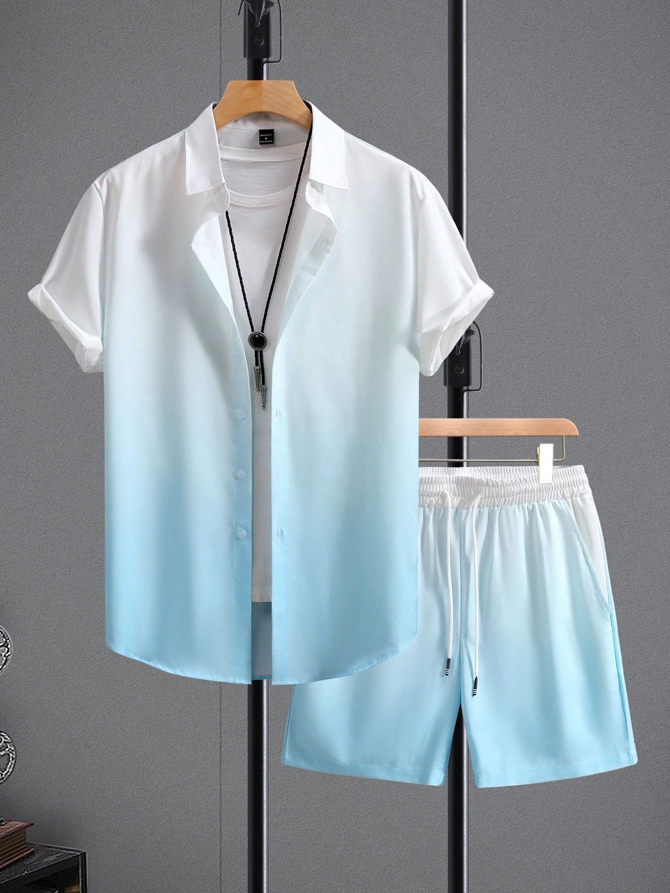 Men Ombre Shirt & Drawstring Waist Shorts